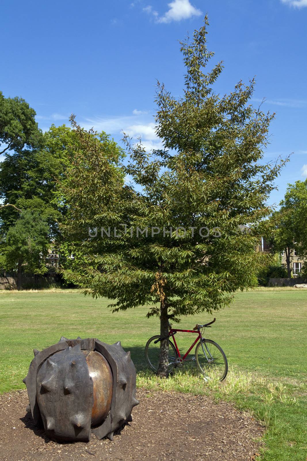 A giant Conker sculpture in Brockwell Park in Brixton, London.