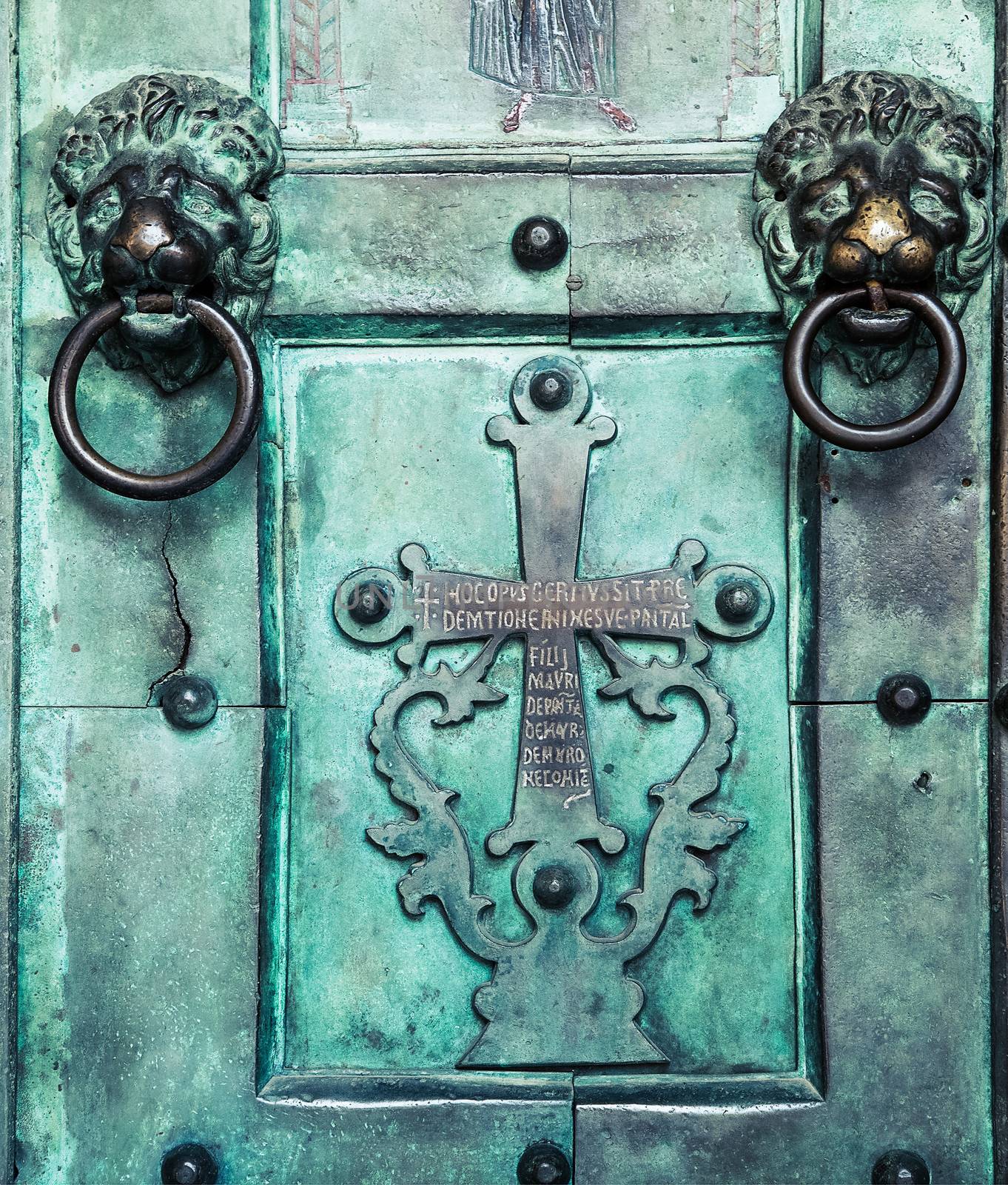 Holy Cross, old, door, Amalfi Cathedral, Italy. 9th-century Roma by motorolka
