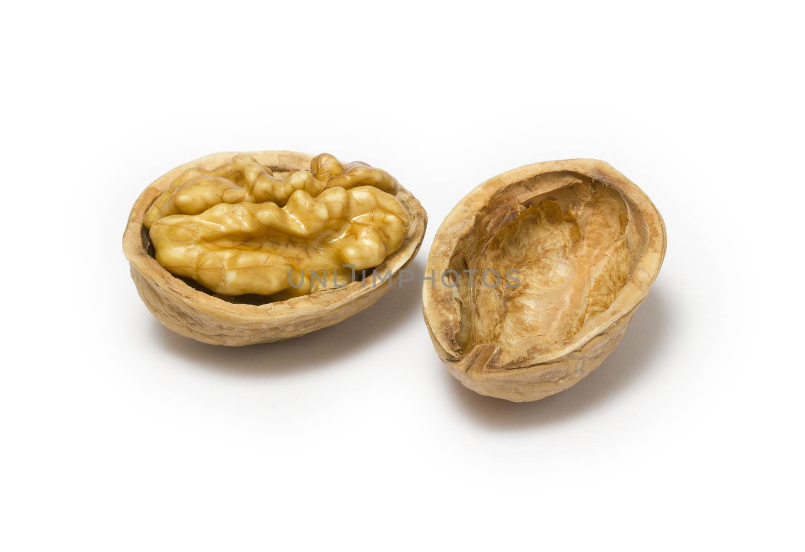 Close-up of a walnut against white background