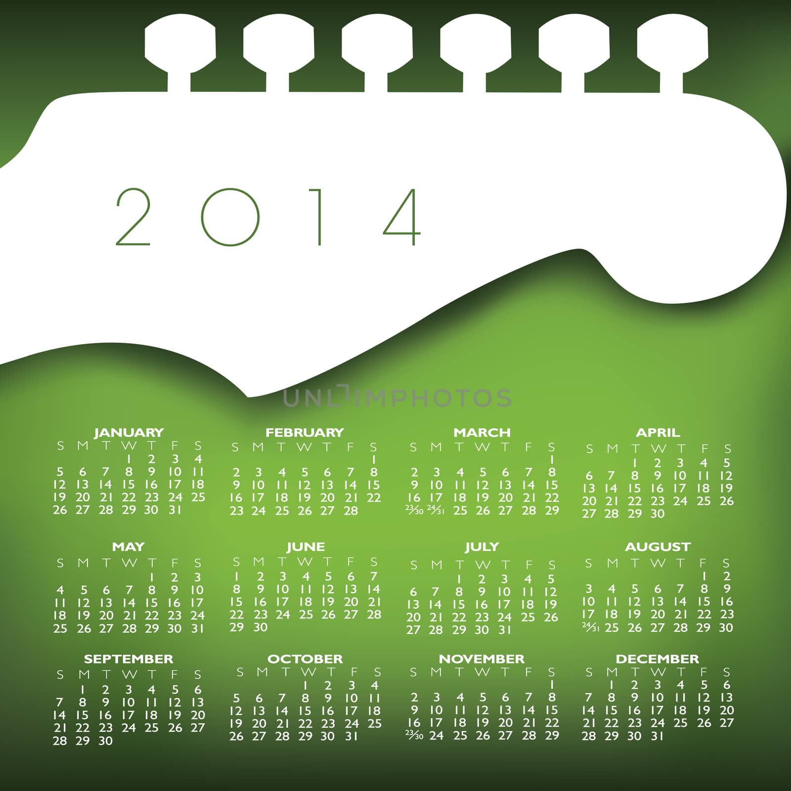 2014 Guitar Creative Calendar for Print or Web