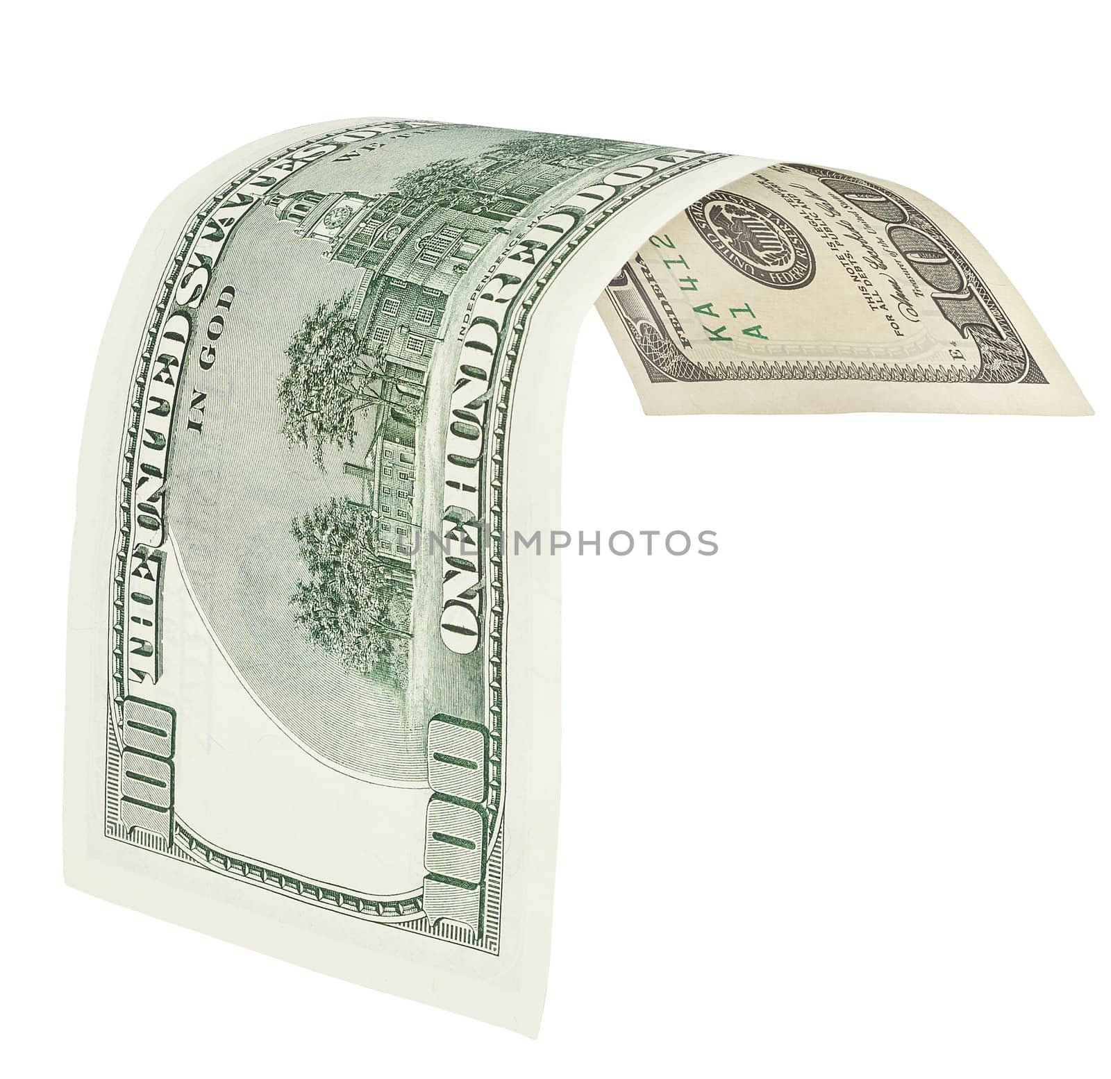 one hundred dollar banknote, isolated on white with clipping path