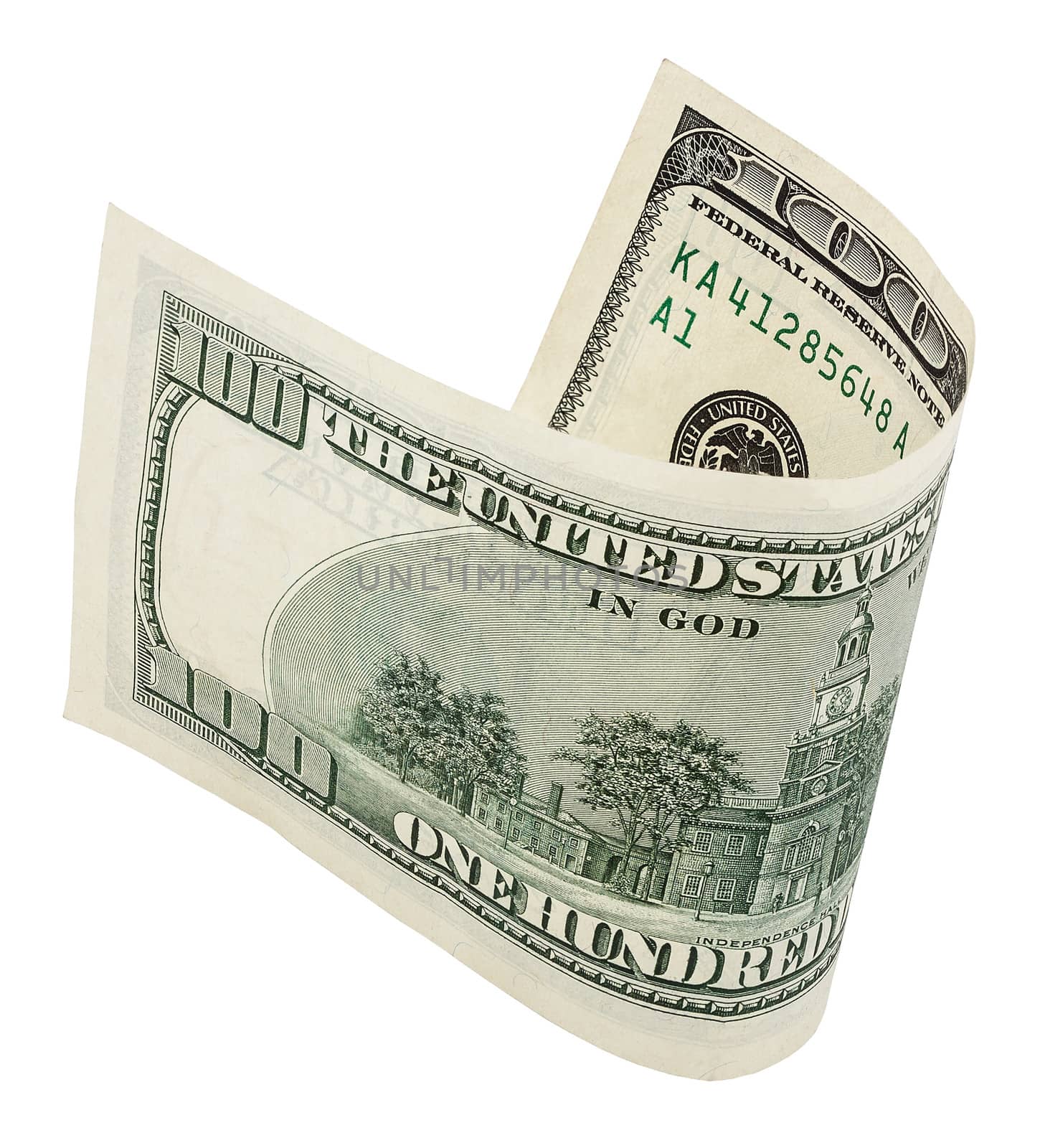 one hundred dollar banknote, isolated on white with clipping path