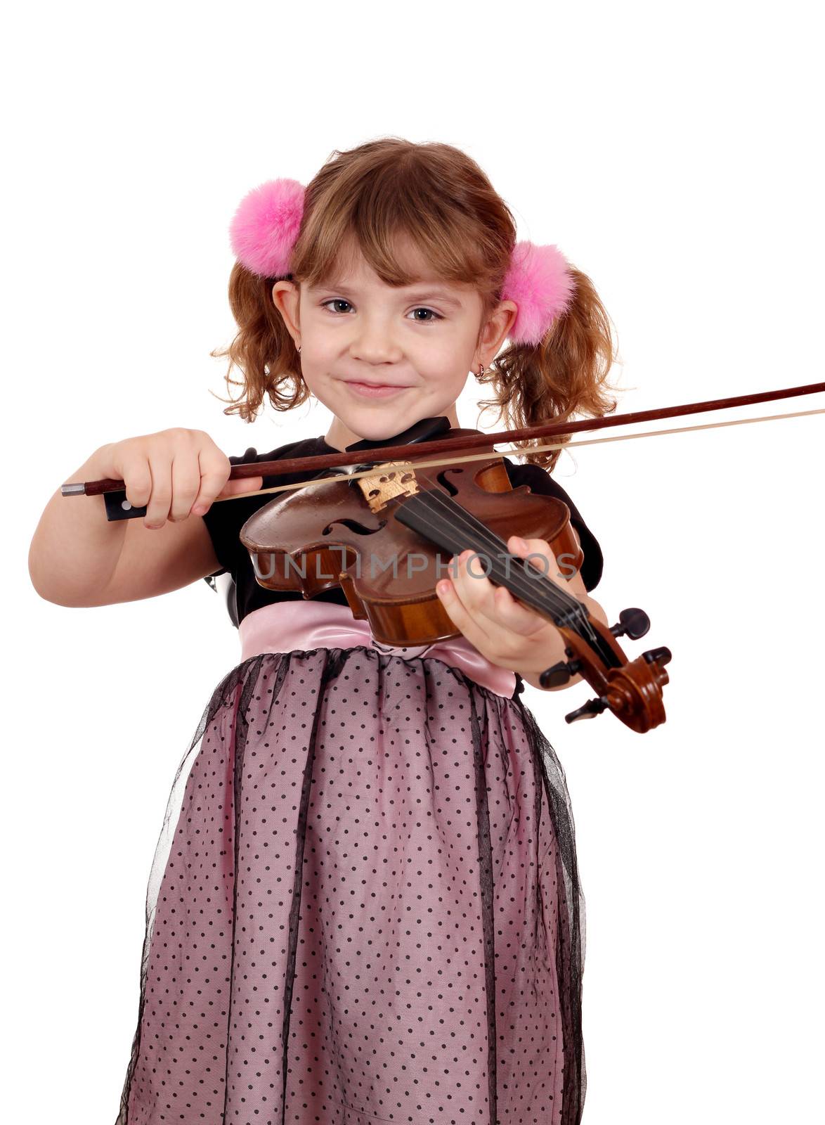 beautiful little girl play violin portrait
