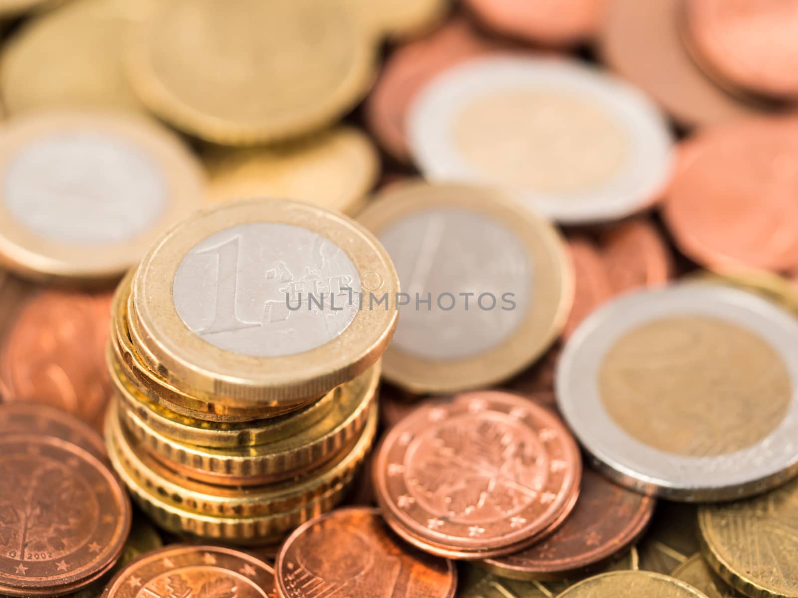 A bunch of various Euro coins and cents