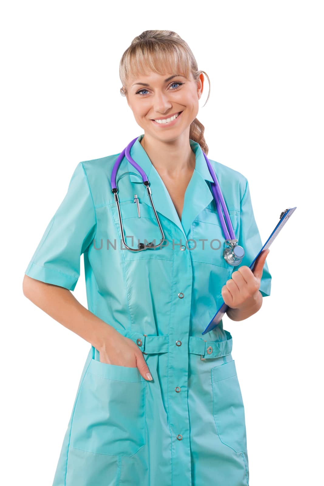 a female doctor with folder isolateed by mihalec