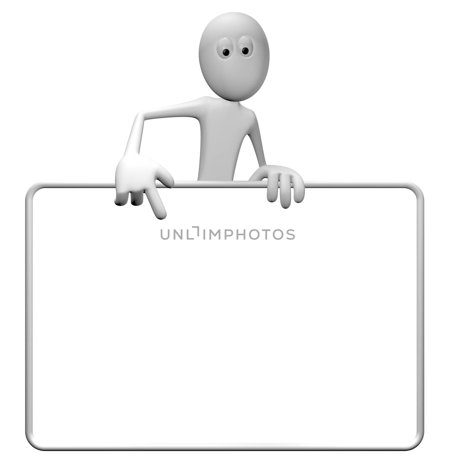 cartoon guy and blank white sign - 3d illustration