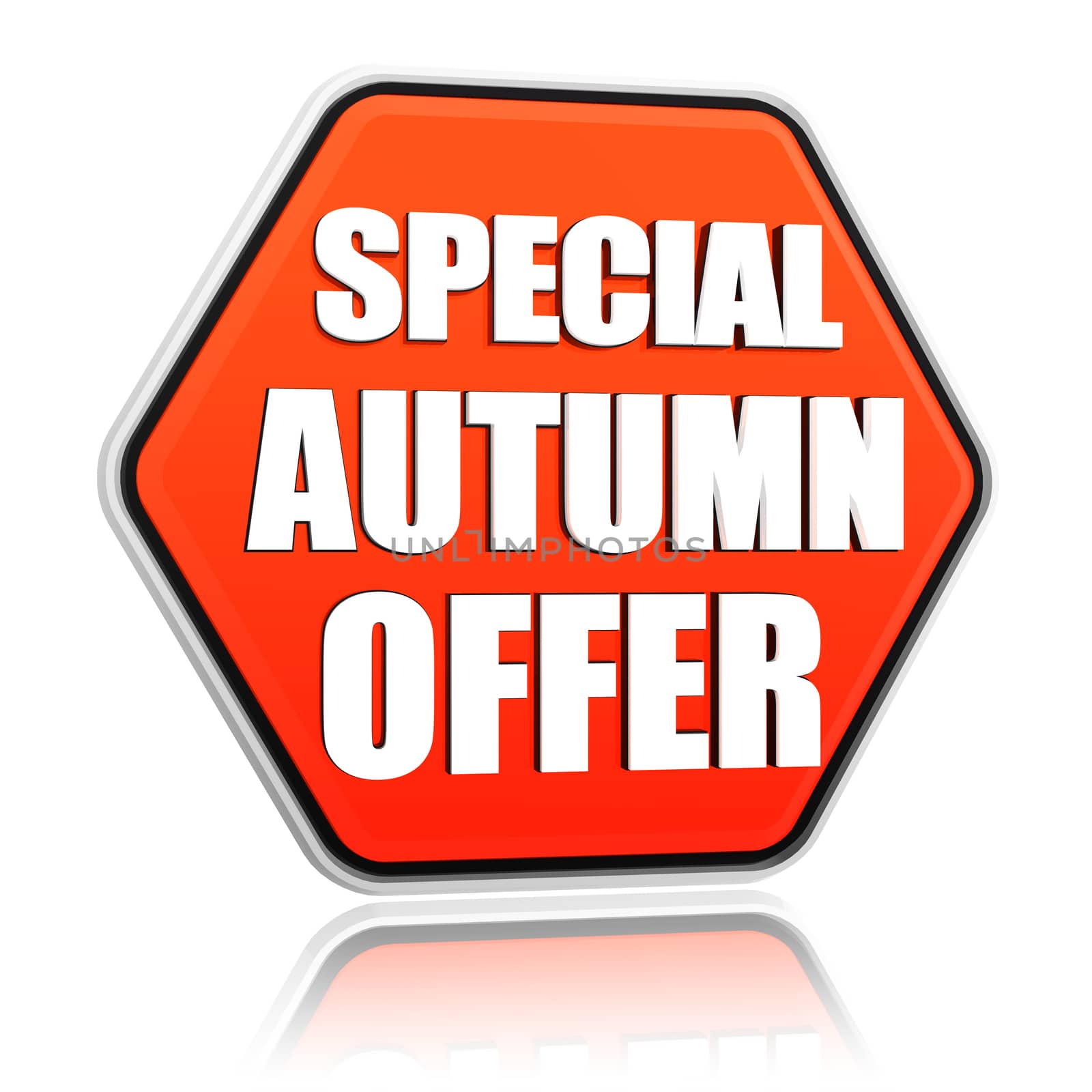 special autumn offer button - 3d orange hexagon banner with white text, business concept