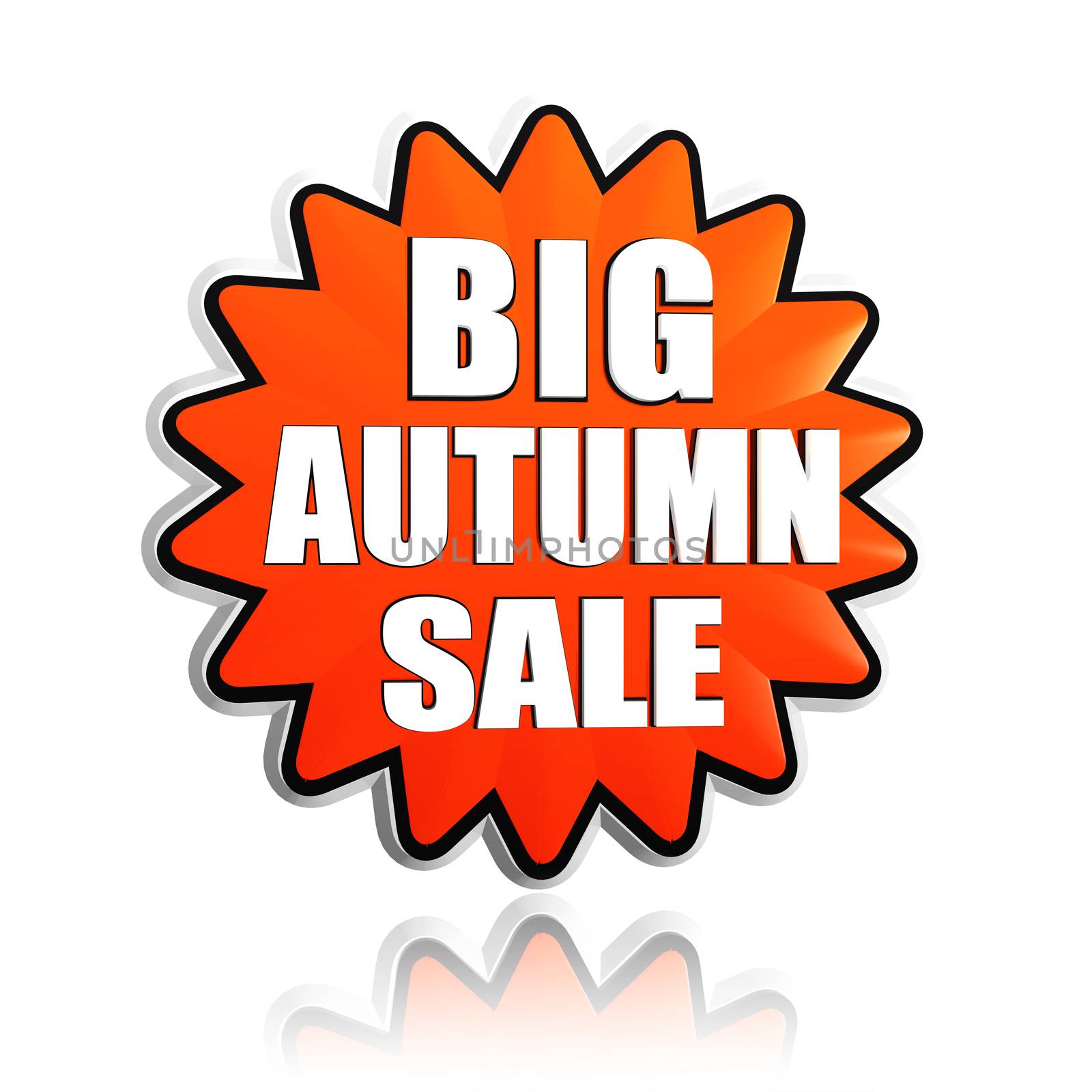 big autumn sale button - 3d orange star banner with white text, business concept