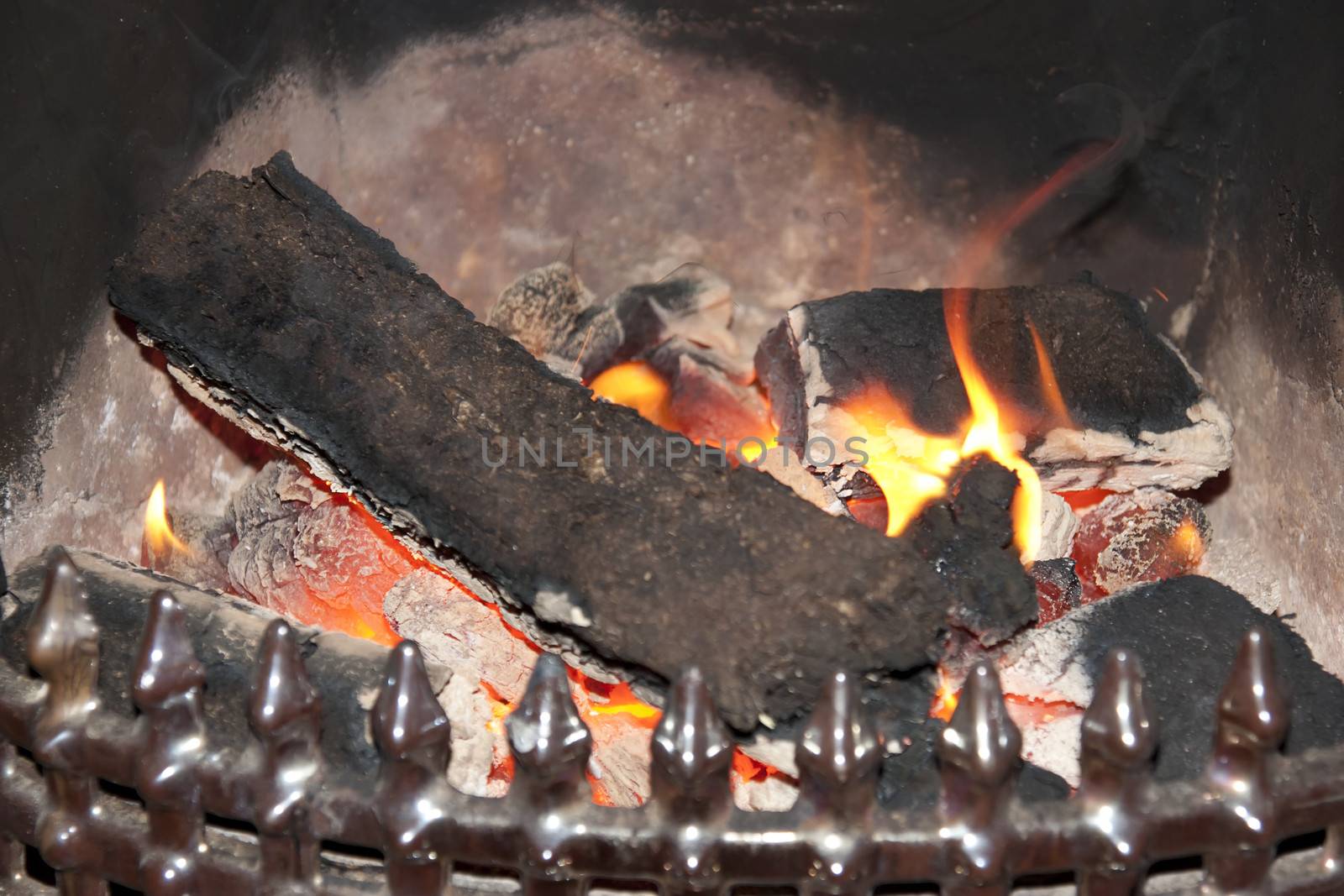 red hot flames from an Irish turf fuelled fire