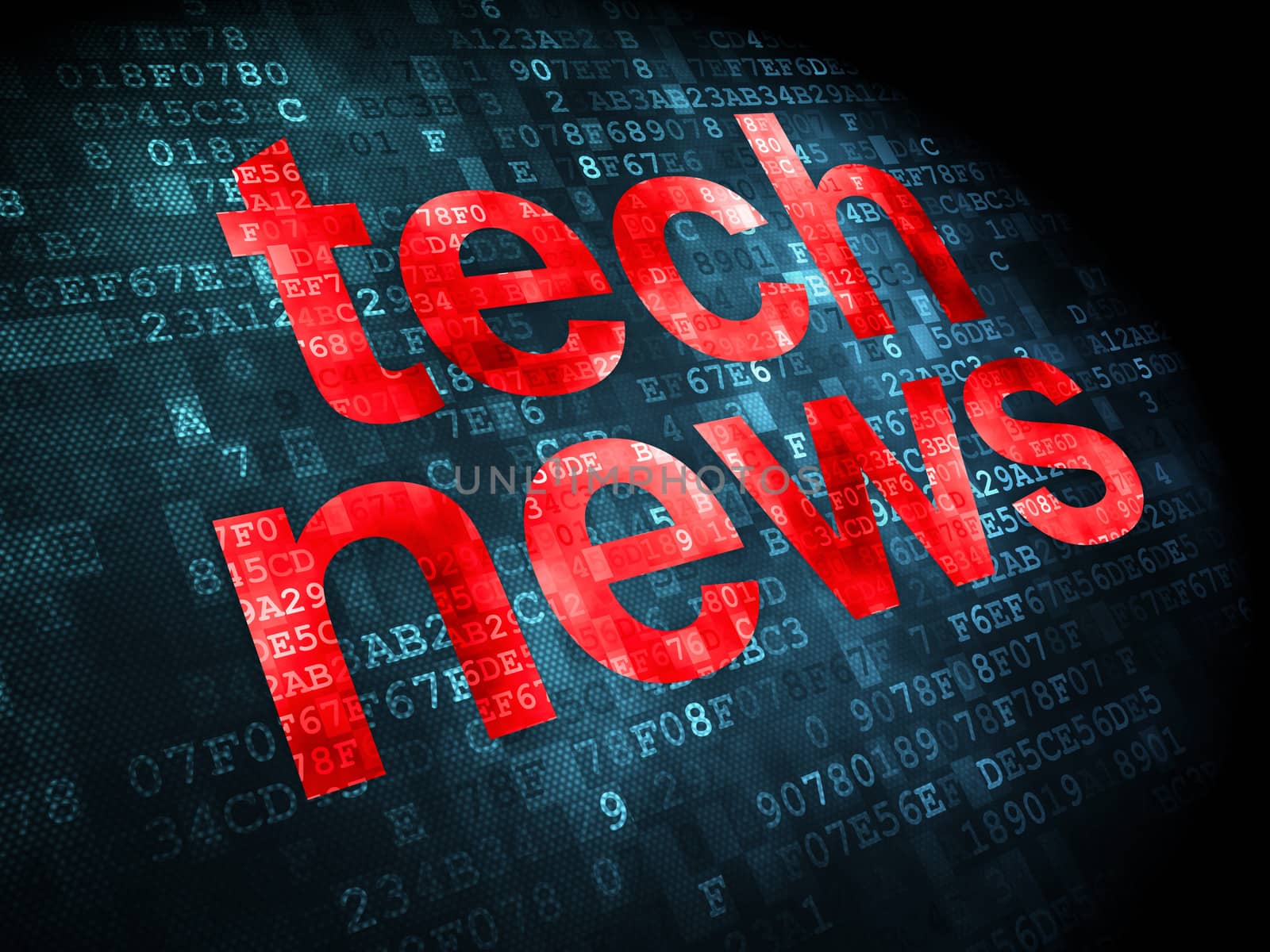News concept: pixelated words Tech News on digital background, 3d render