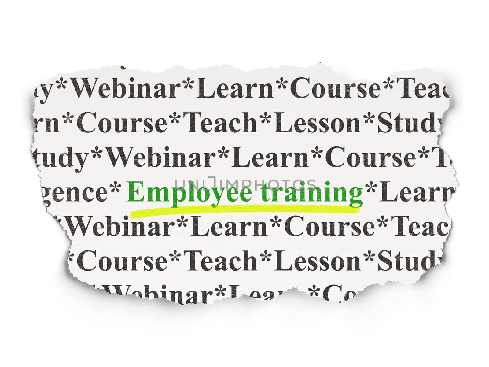 Education concept: torn newspaper with words Employee Training on Paper background, 3d render