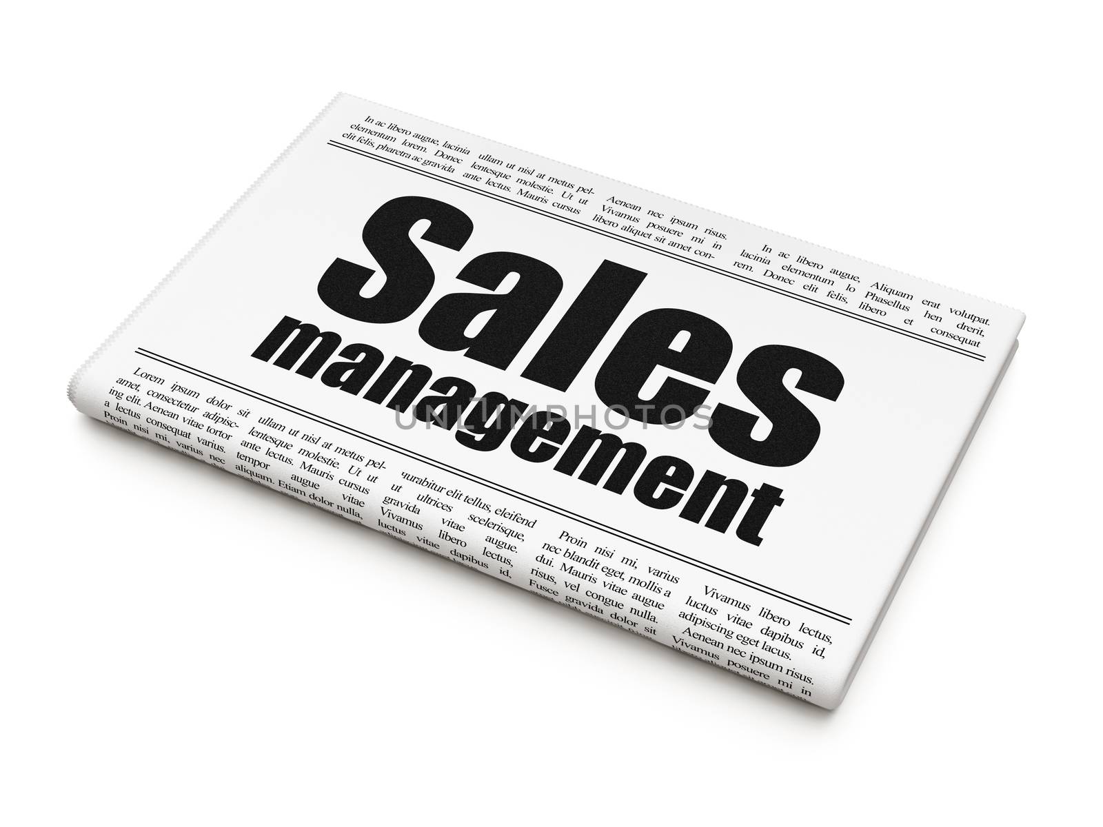 Marketing news concept: newspaper headline Sales Management on White background, 3d render