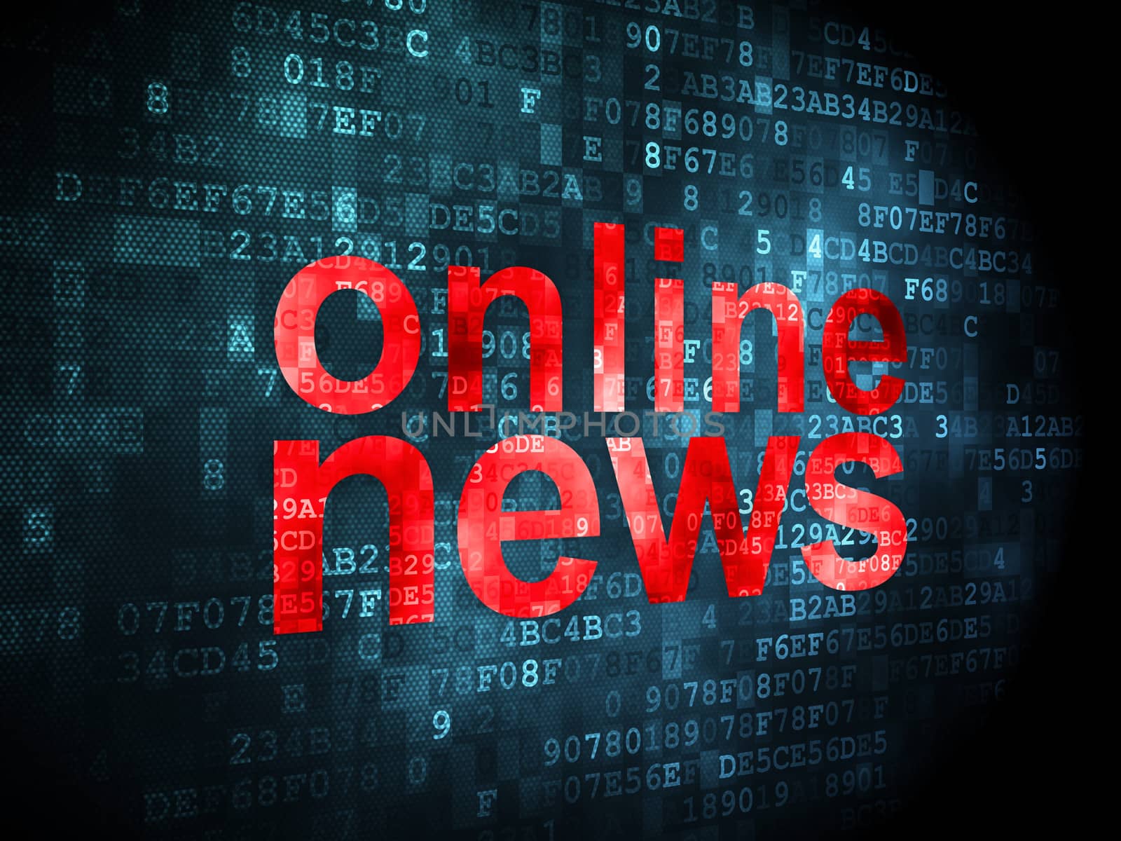 News concept: pixelated words Online News on digital background, 3d render