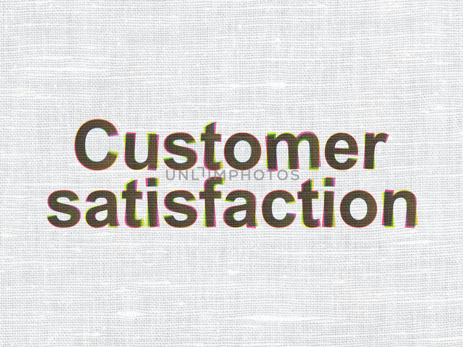 Advertising concept: CMYK Customer Satisfaction on linen fabric texture background, 3d render