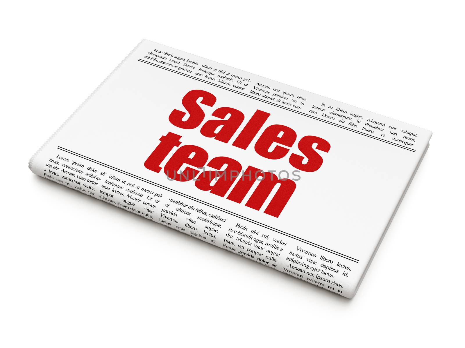 Advertising news concept: newspaper headline Sales Team on White background, 3d render