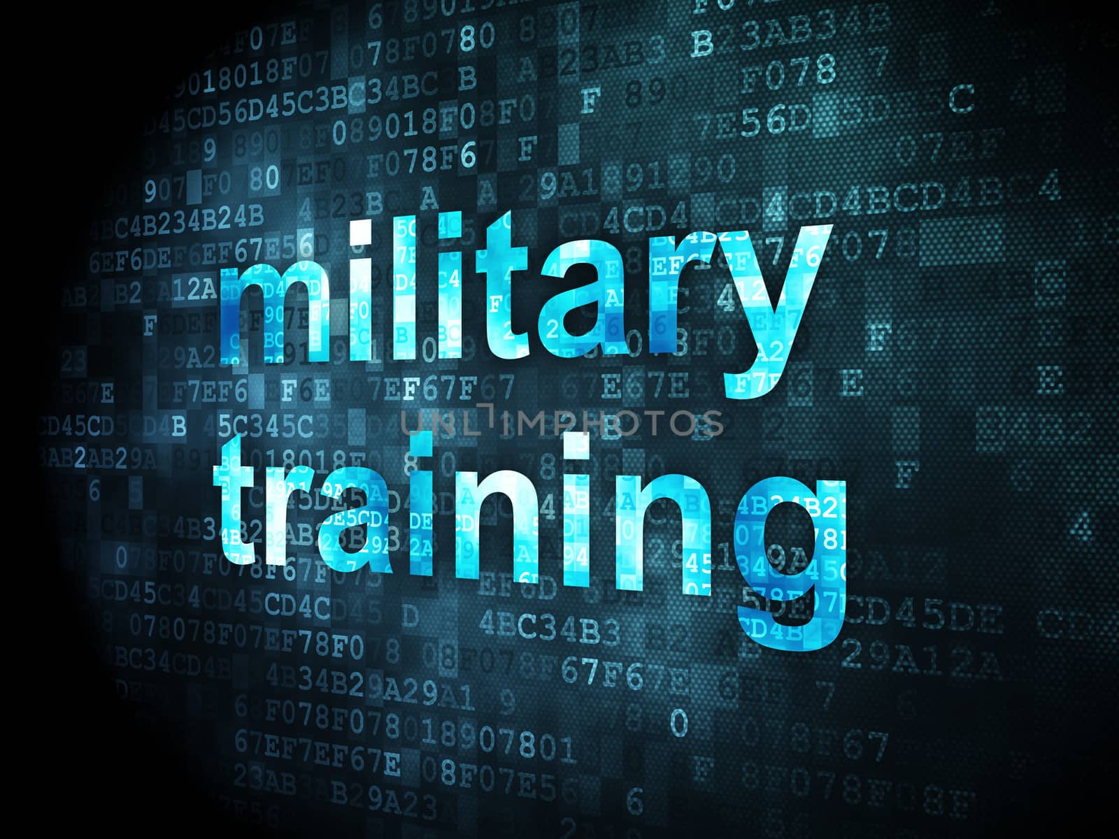 Education concept: pixelated words Military Training on digital background, 3d render