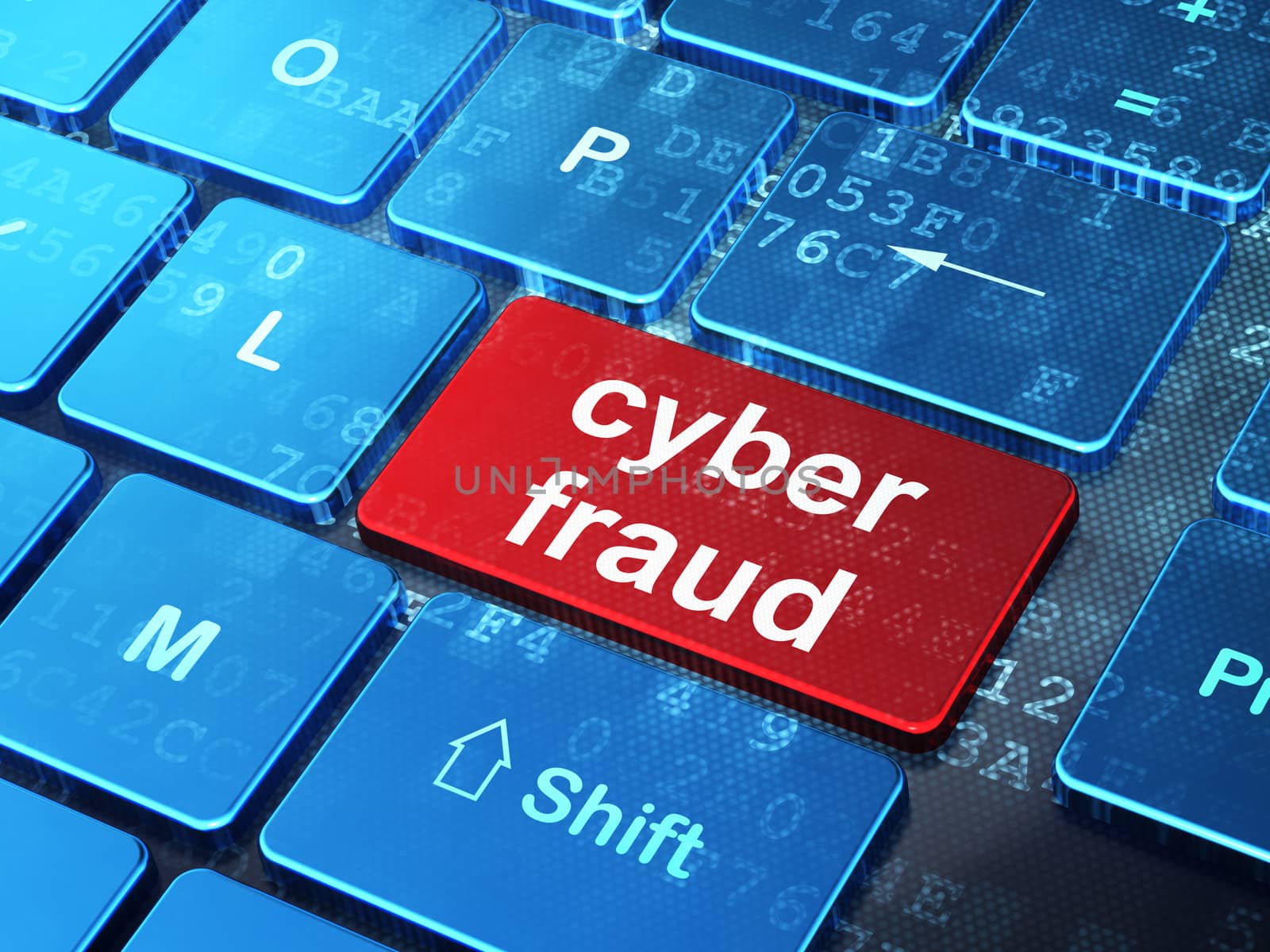 Privacy concept: computer keyboard with word Cyber Fraud on enter button background, 3d render