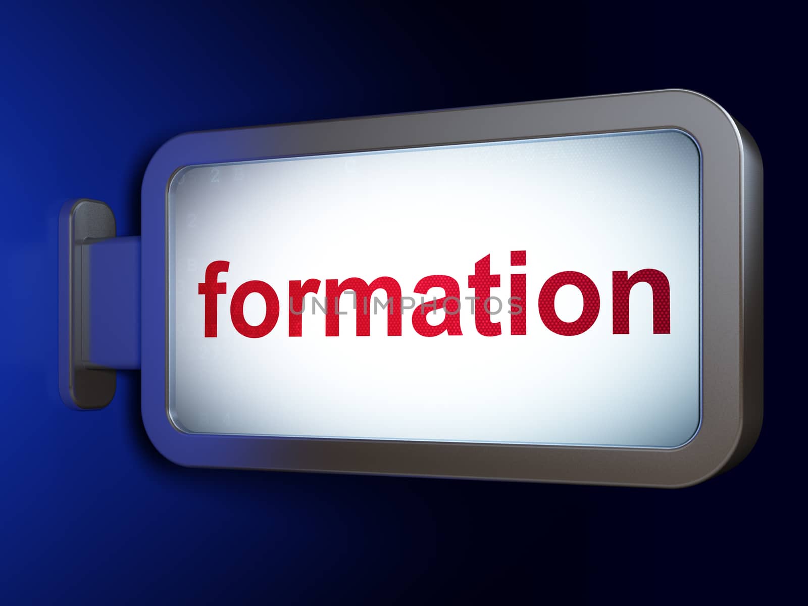 Education concept: Formation on advertising billboard background, 3d render