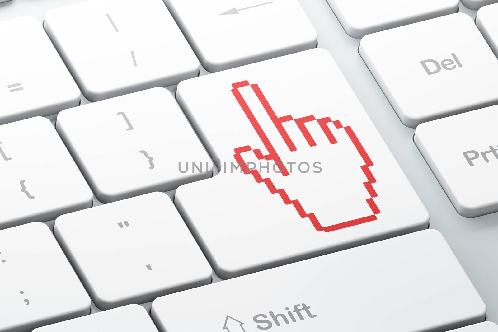 Web development concept: Enter button with Mouse Cursor on computer keyboard background, 3d render