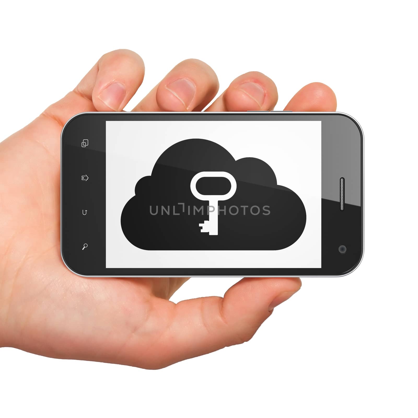 Cloud computing concept: Cloud With Key on smartphone by maxkabakov