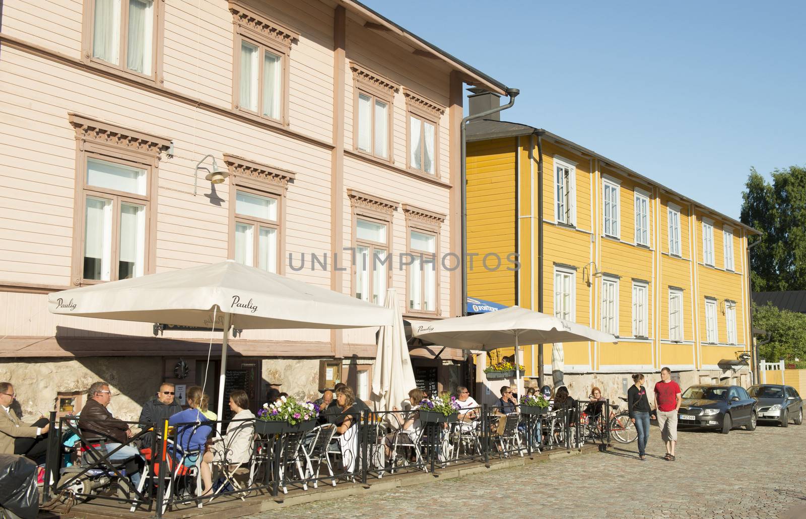 Summer terrase cafe in the old city Porvoo in Finland