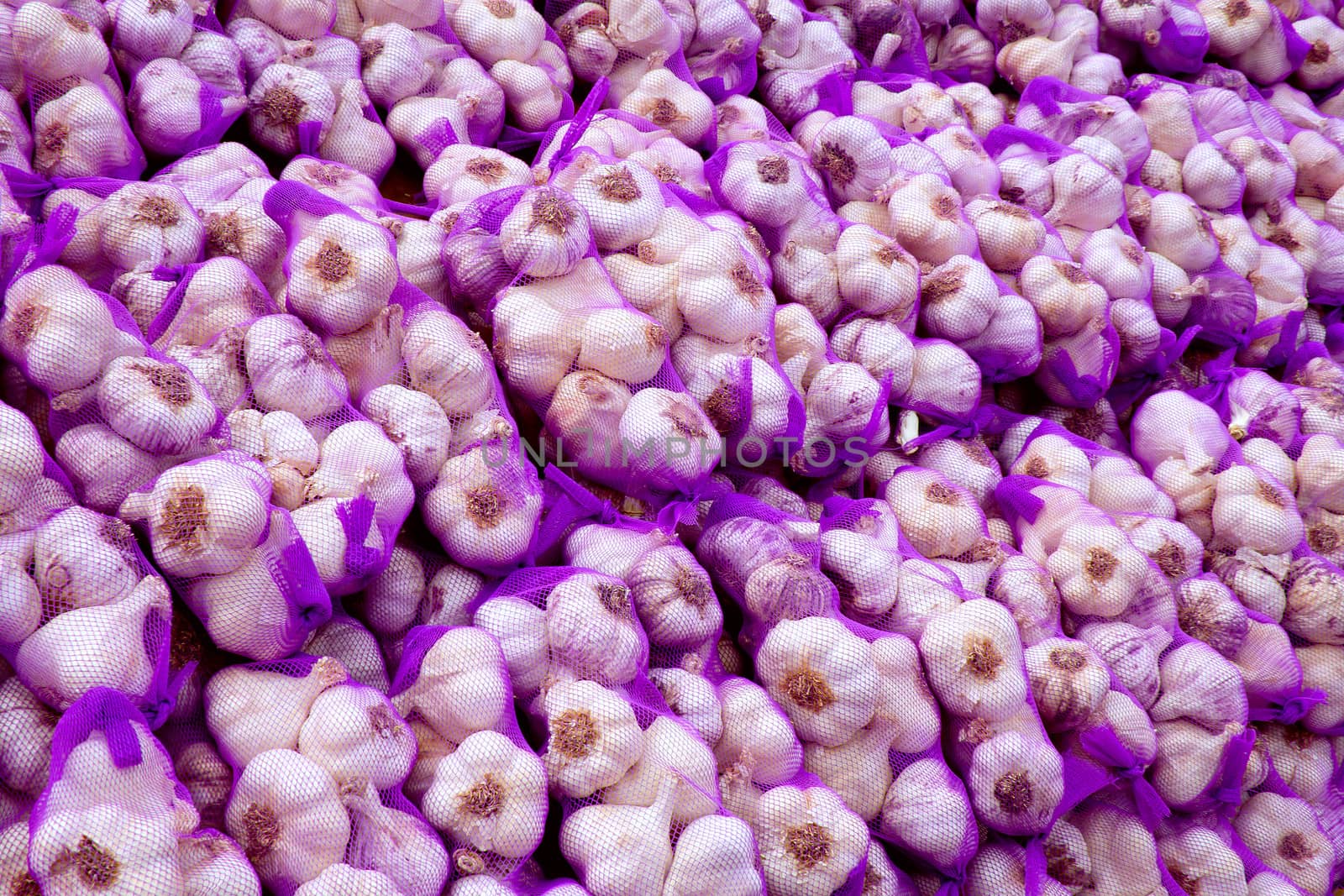 Garlic for sale on the market in Chinchon, Madrid, Spain