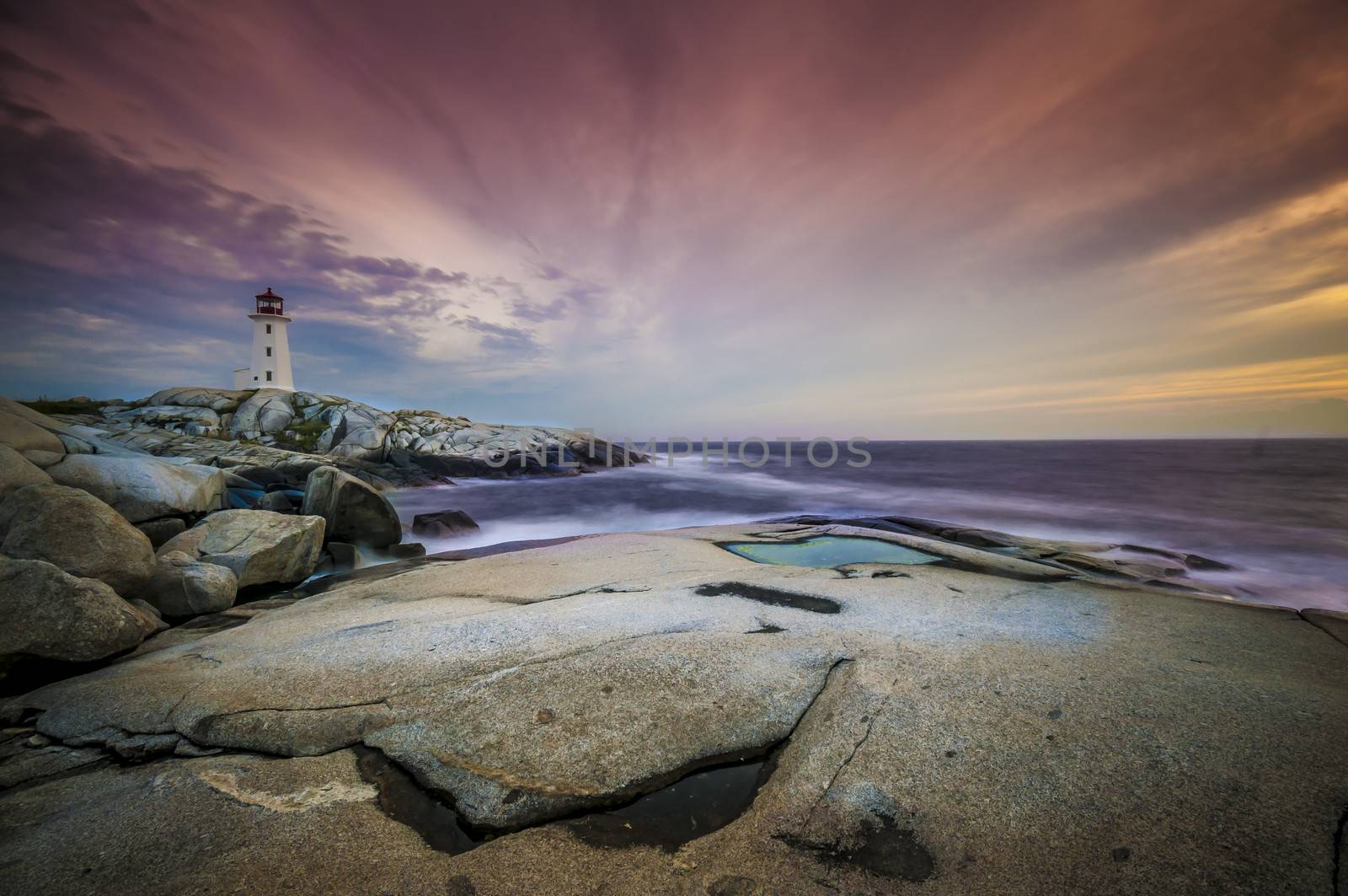 Sunset on Peggy's Cove Lighthouse Nova Scotia Canada