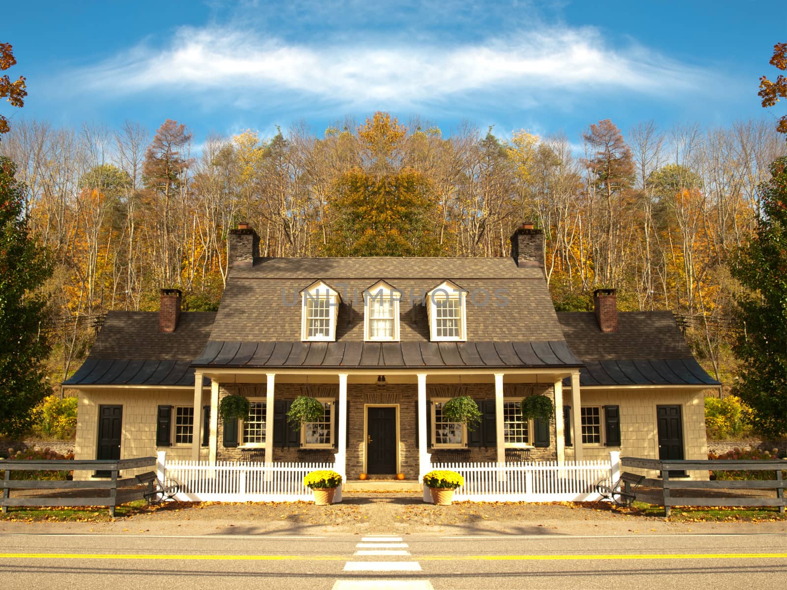 pretty country cottage in autumn