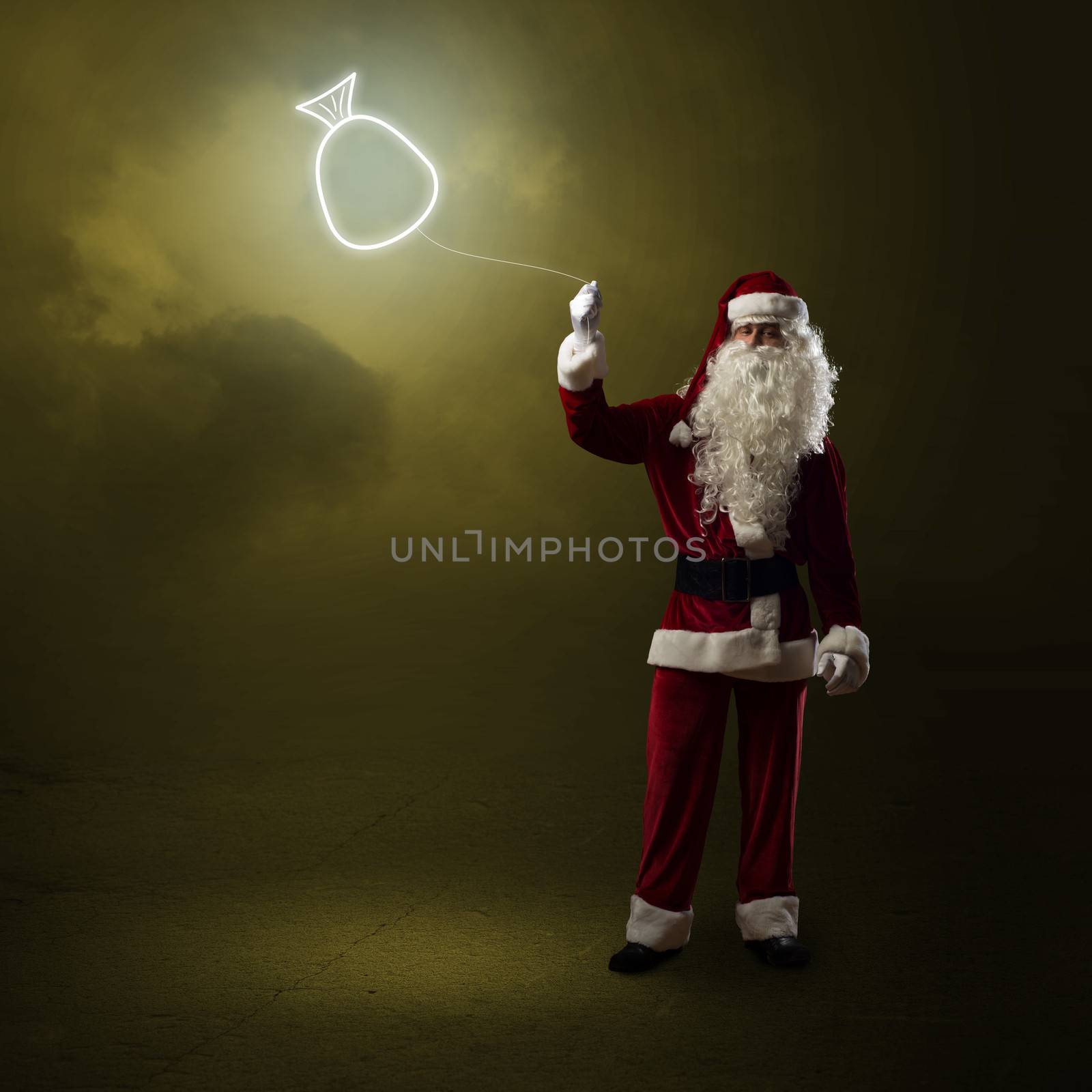 Santa Claus is holding a shining bag by adam121