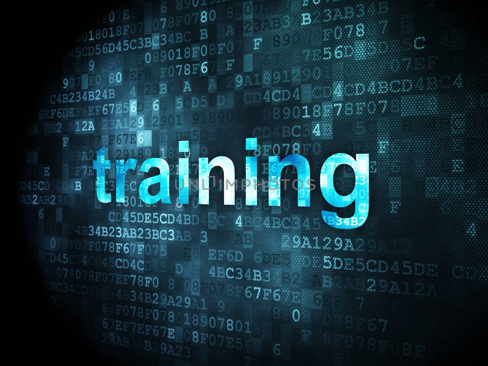 Education concept: pixelated words Training on digital background, 3d render