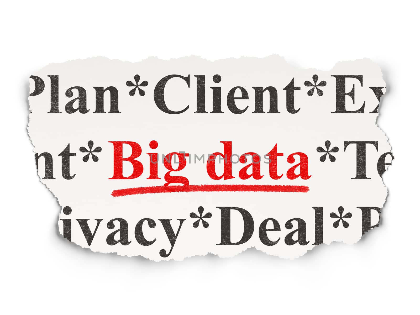 Information concept: torn newspaper with words Big Data on Paper background, 3d render