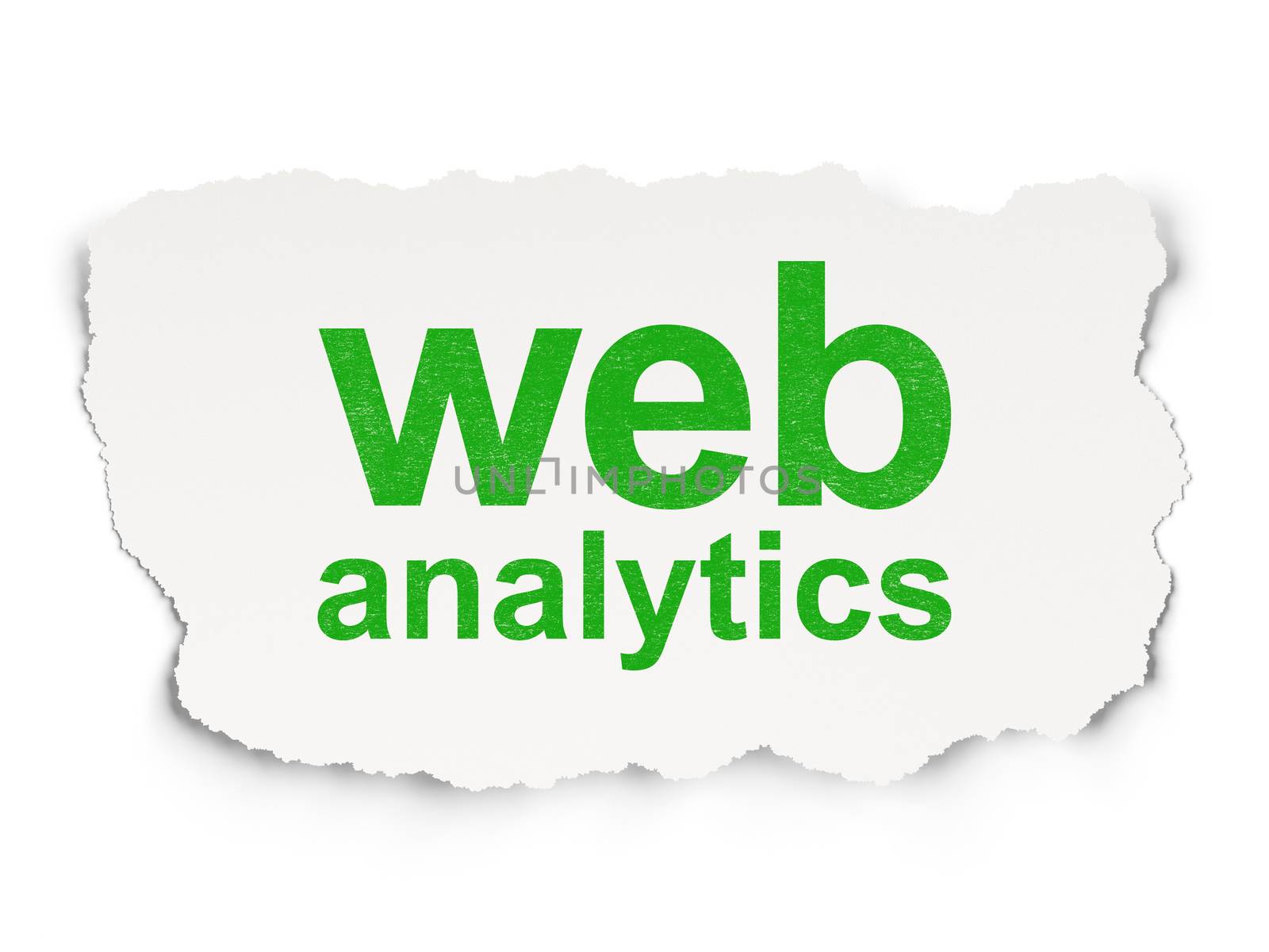 Web development concept: torn paper with words Web Analytics on Paper background, 3d render
