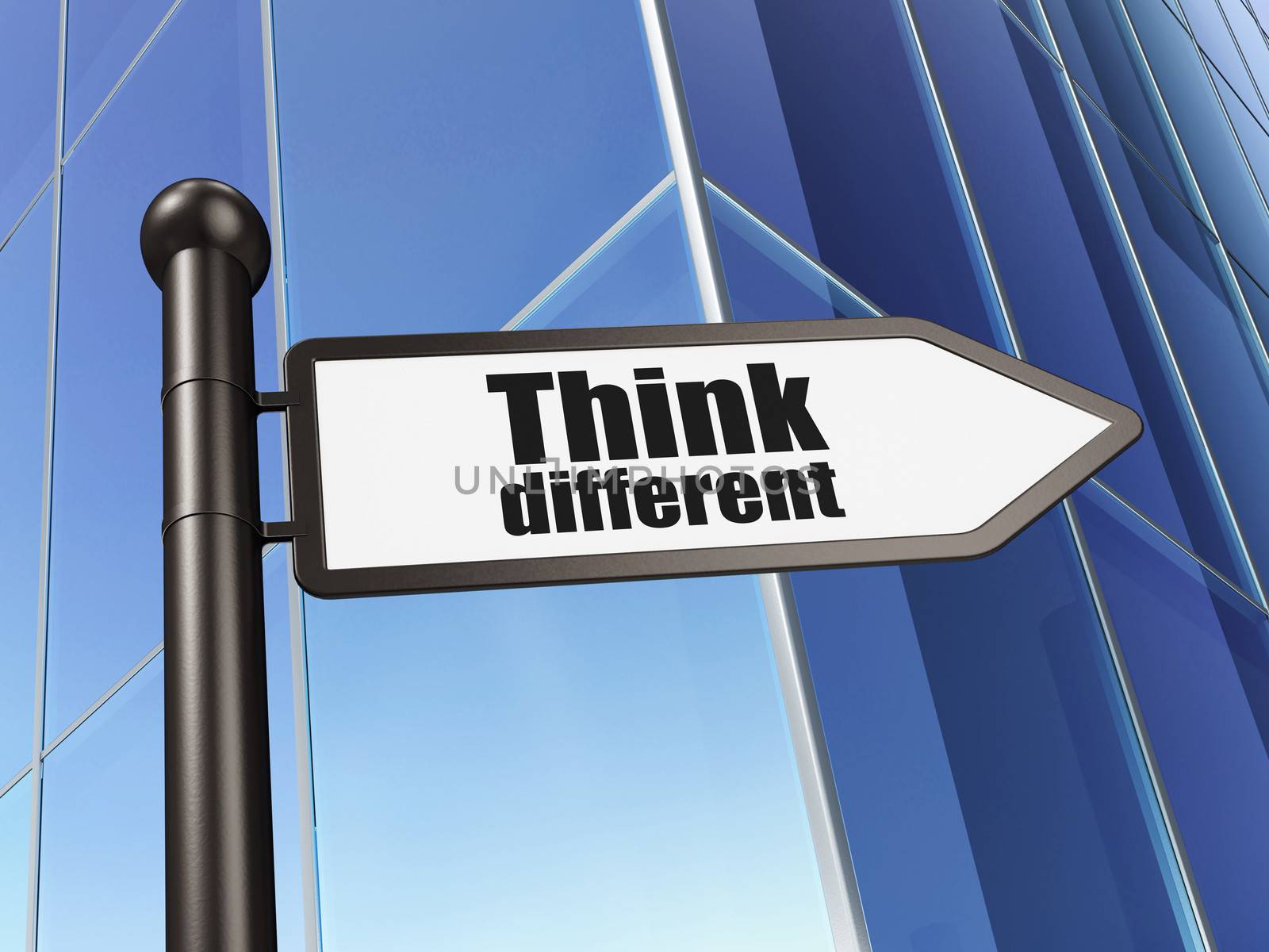 Education concept: Think Different on Building background, 3d render