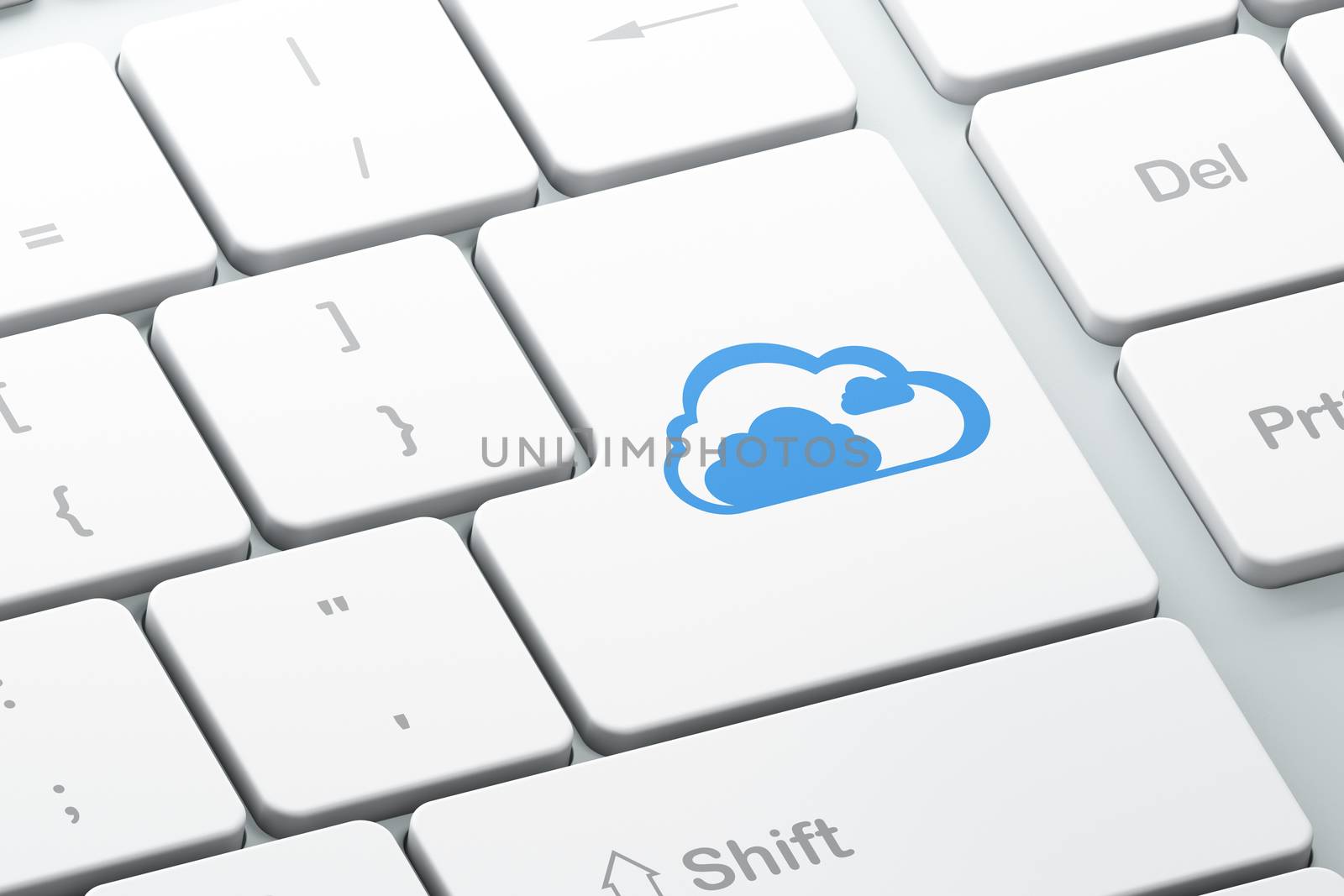 Cloud technology concept: Enter button with Cloud on computer keyboard background, 3d render