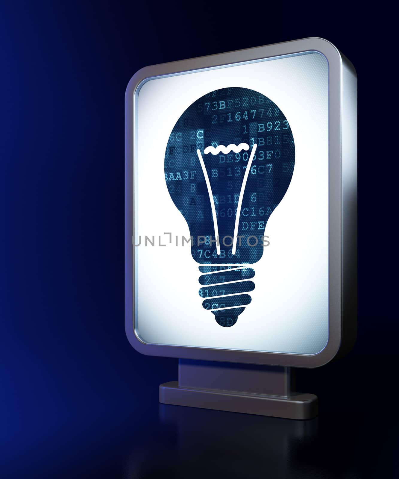 Business concept: Light Bulb on advertising billboard background, 3d render