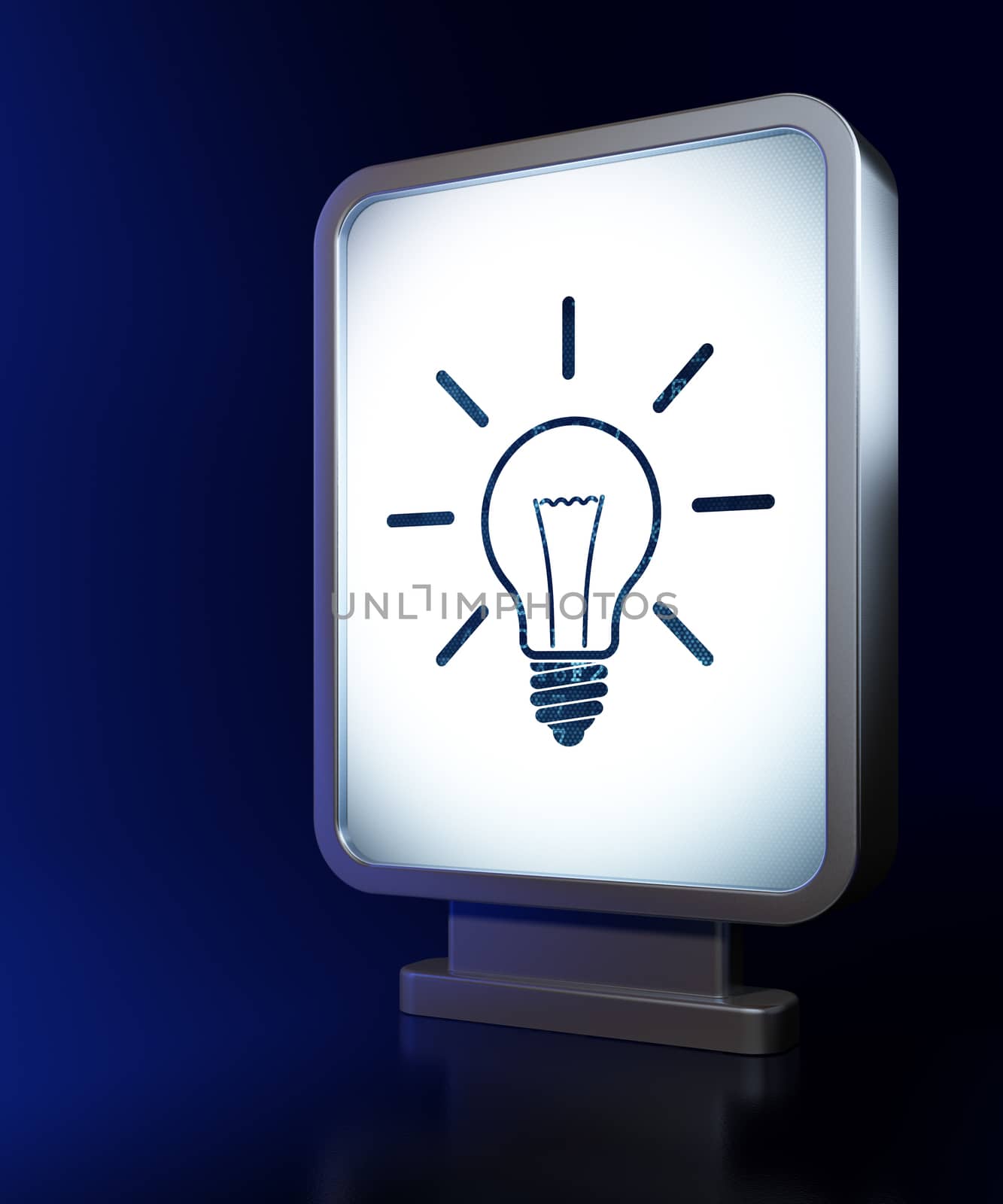 Business concept: Light Bulb on advertising billboard background, 3d render