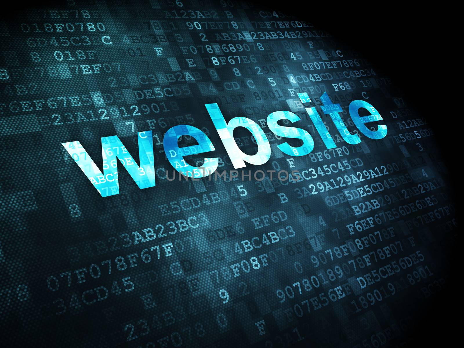 SEO web design concept: pixelated words Website on digital background, 3d render
