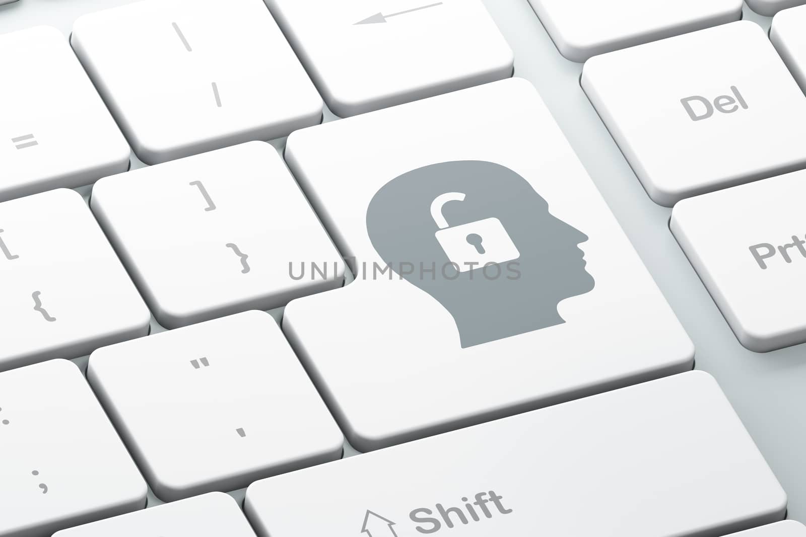 Business concept: Enter button with Head With Padlock on computer keyboard background, 3d render