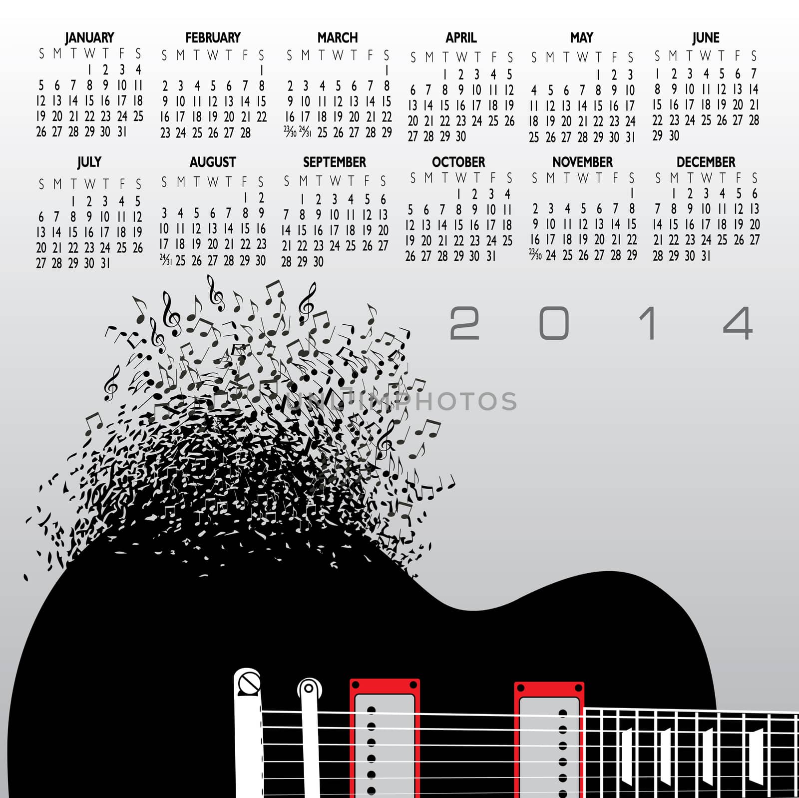 2014 Guitar Creative Calendar for Print or Web