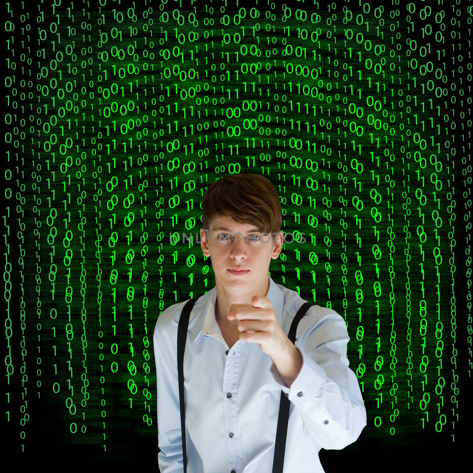 Businessman or teacher with binary on background by alistaircotton