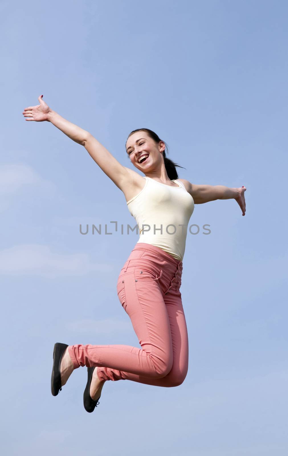  joyful woman leaping