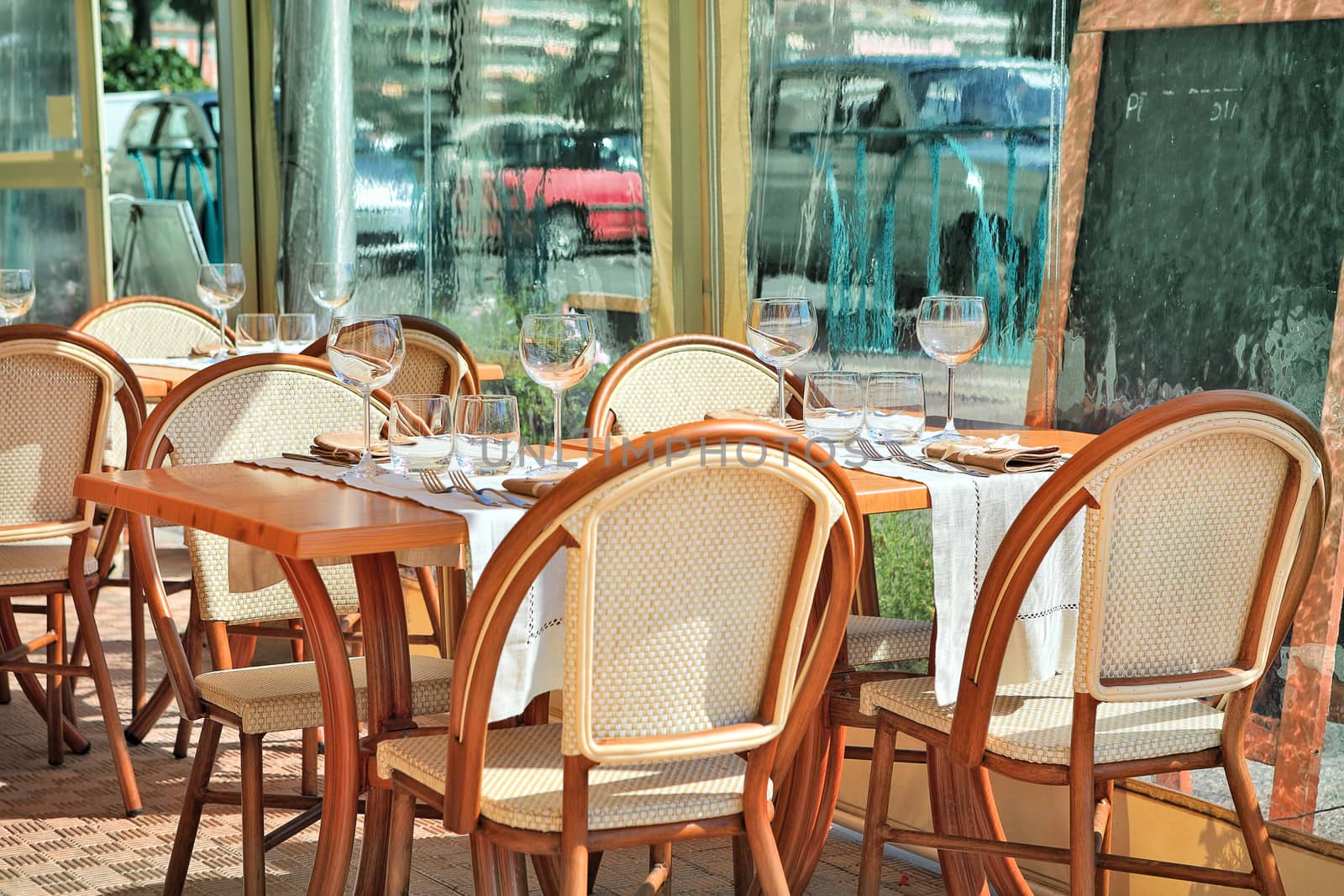 Outdoor restaurant in Menton, France. by rglinsky