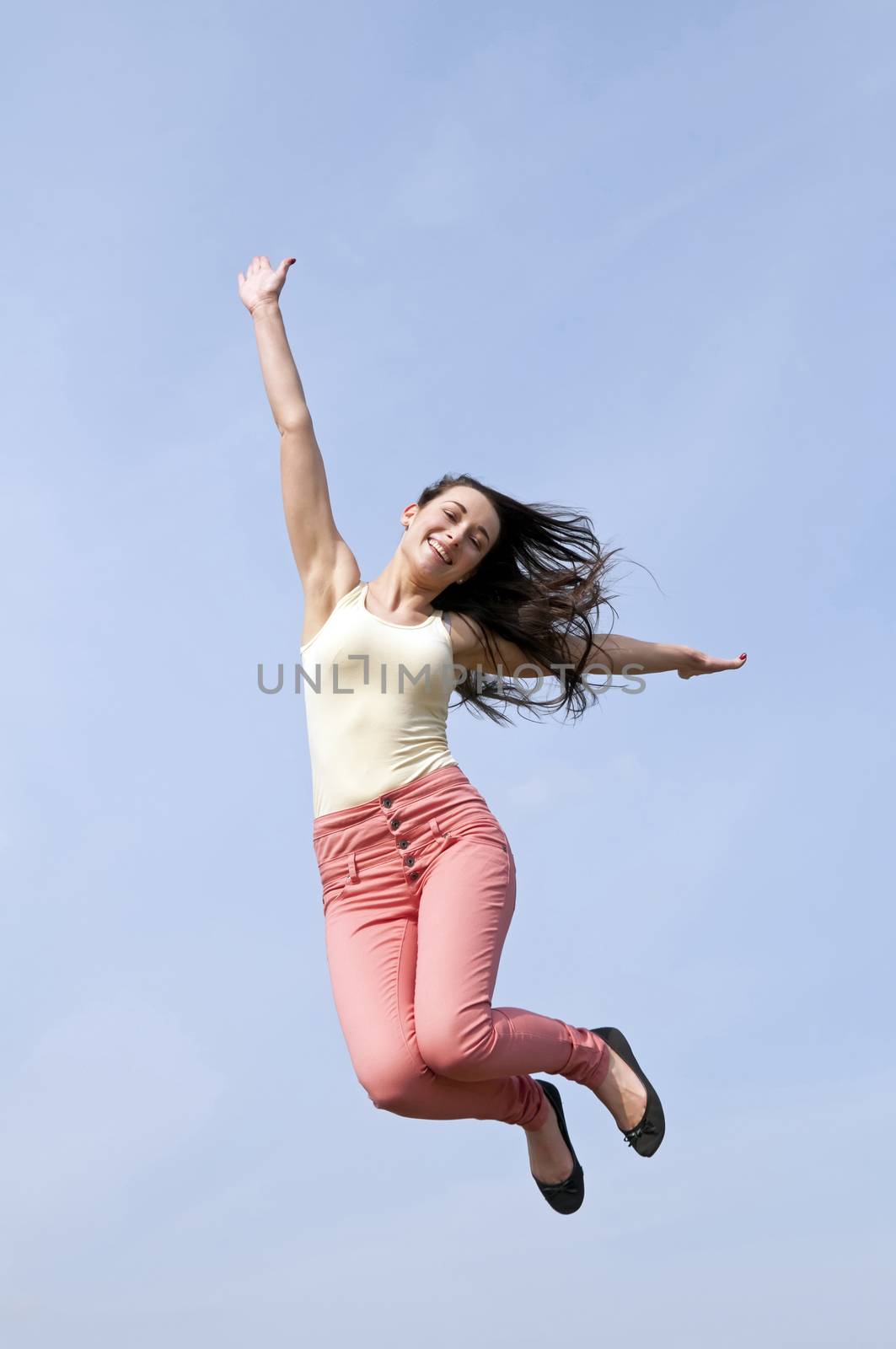happy woman joyful leaping