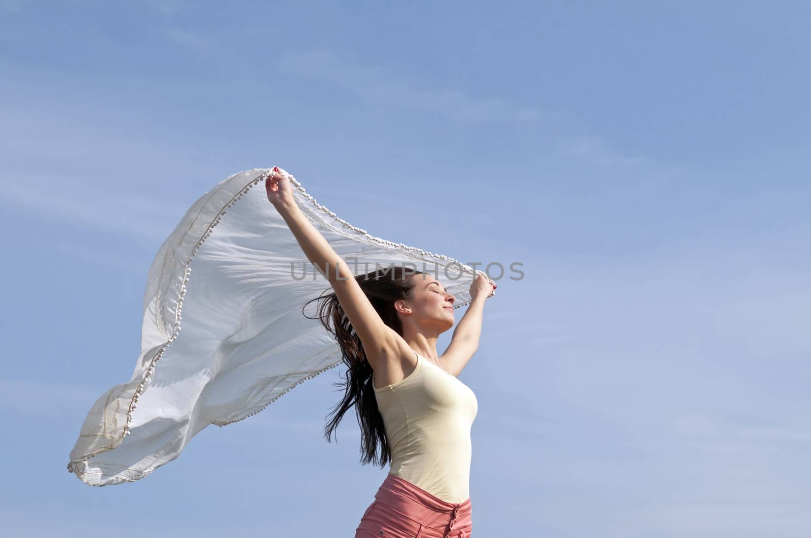 woman with flying scarf