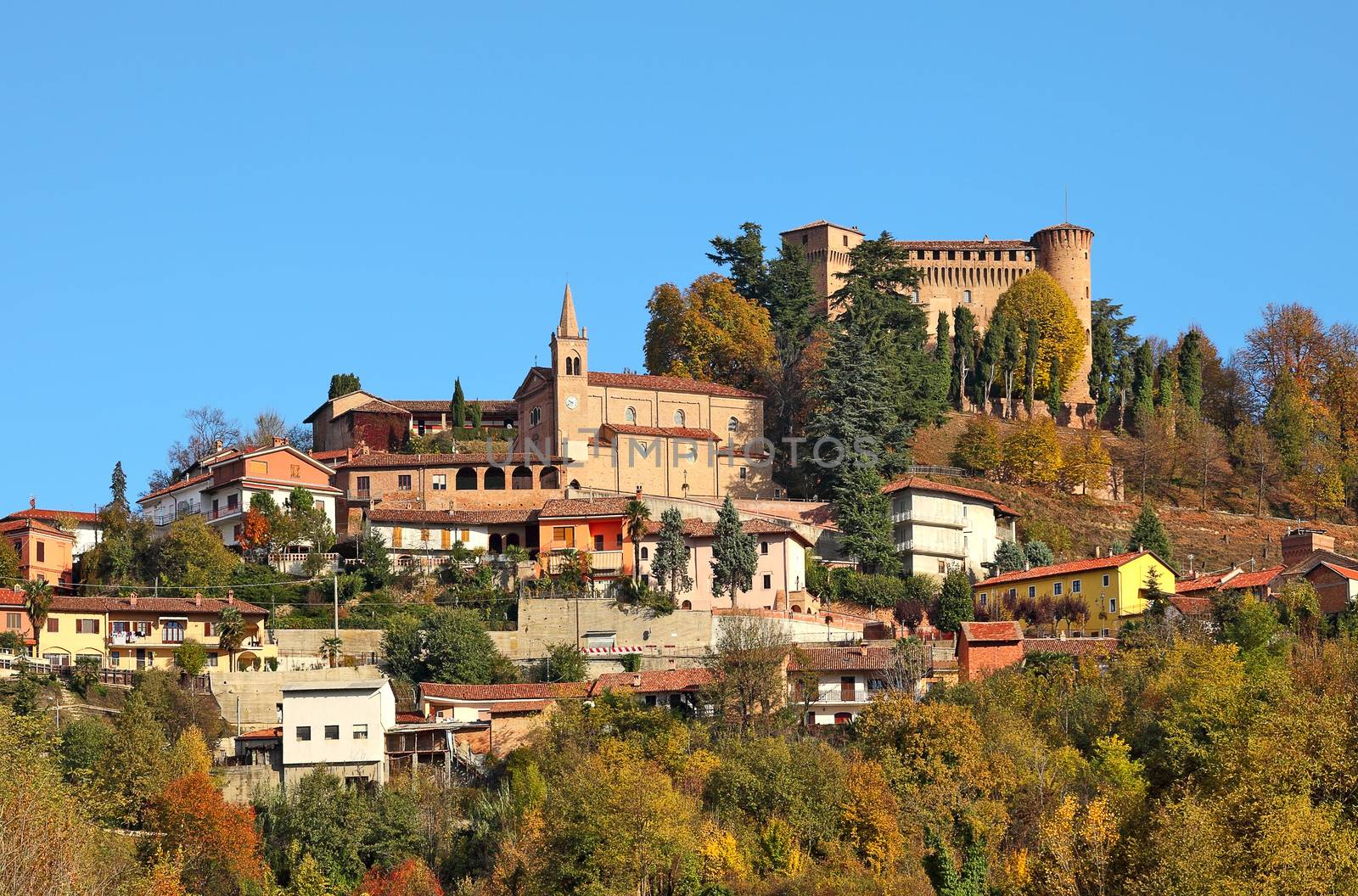 Small town and medieval castle in Italy. by rglinsky