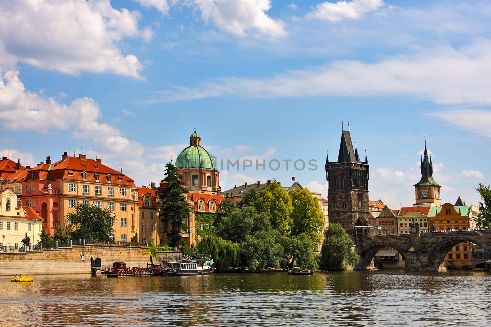 Vltava river and Charles Bridge in Prague. by rglinsky