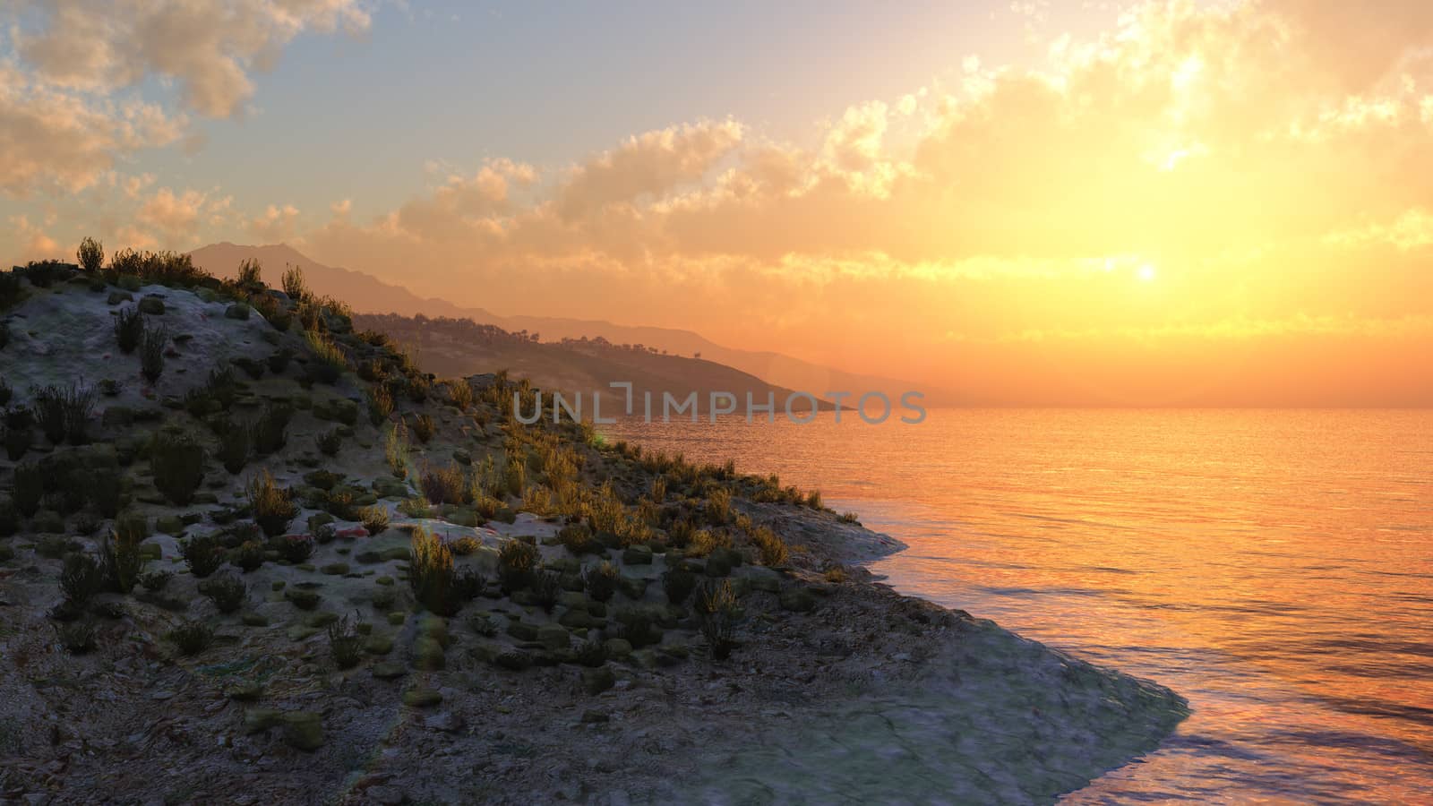 Sunrise over the sea island by denisgo