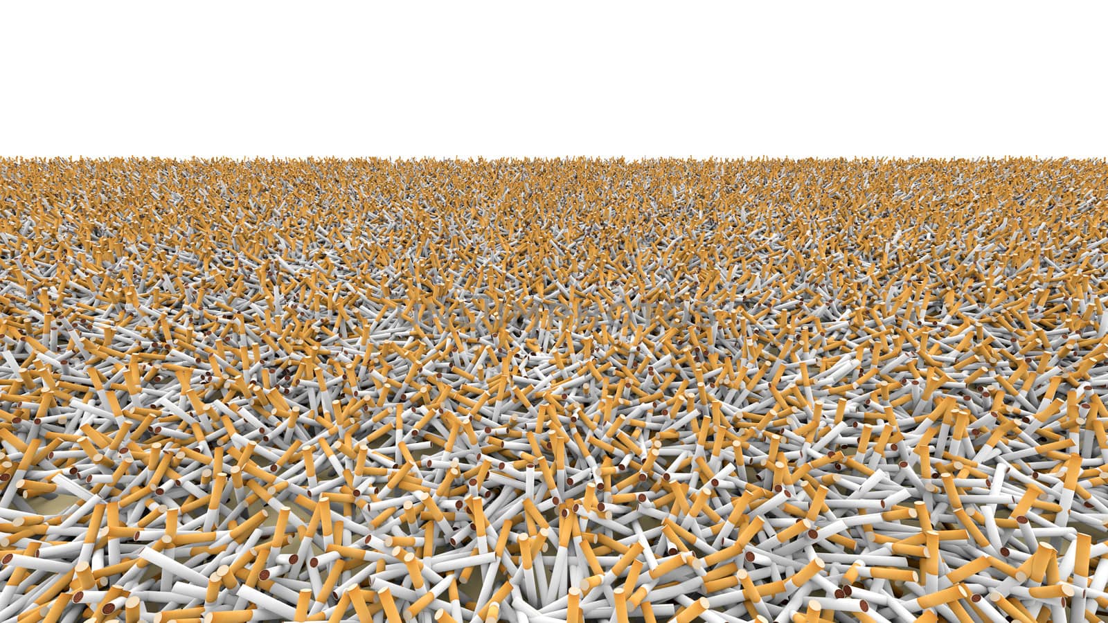 field completely covered with thousands of cigarettes