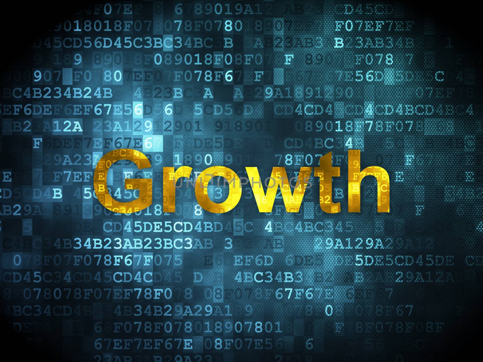 Business concept: pixelated words Growth on digital background, 3d render