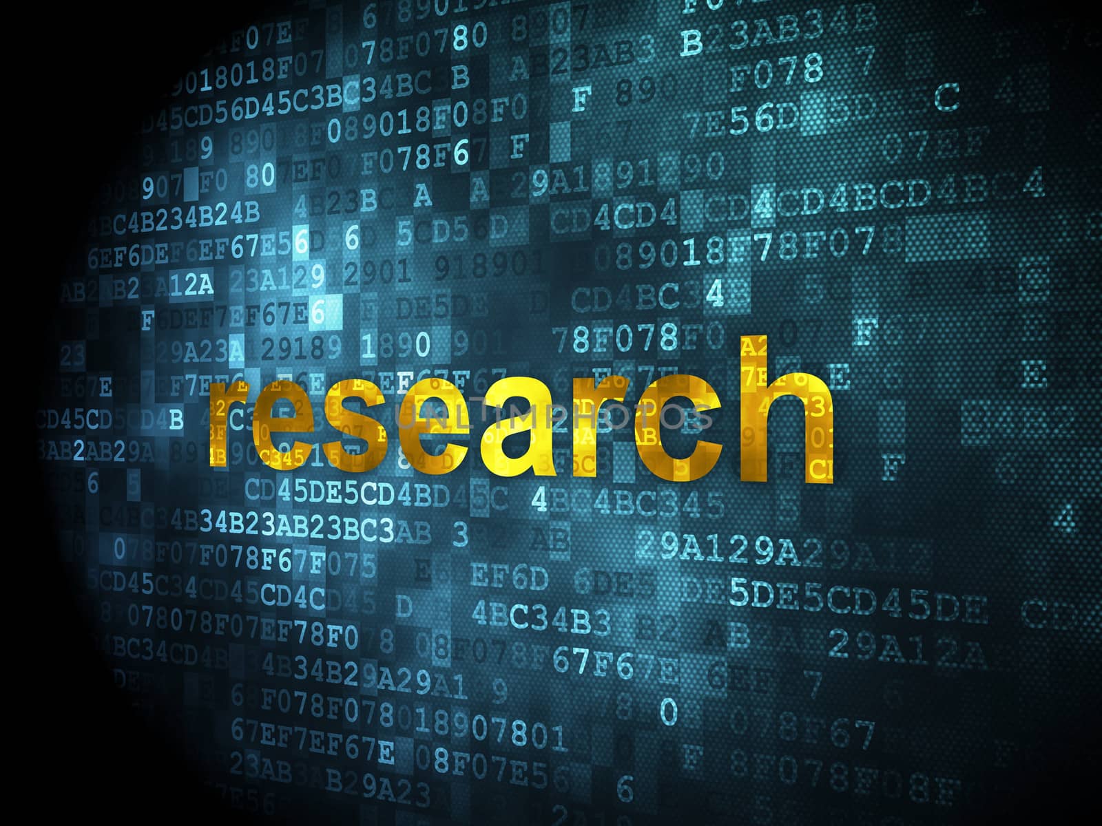 Advertising concept: pixelated words Research on digital background, 3d render